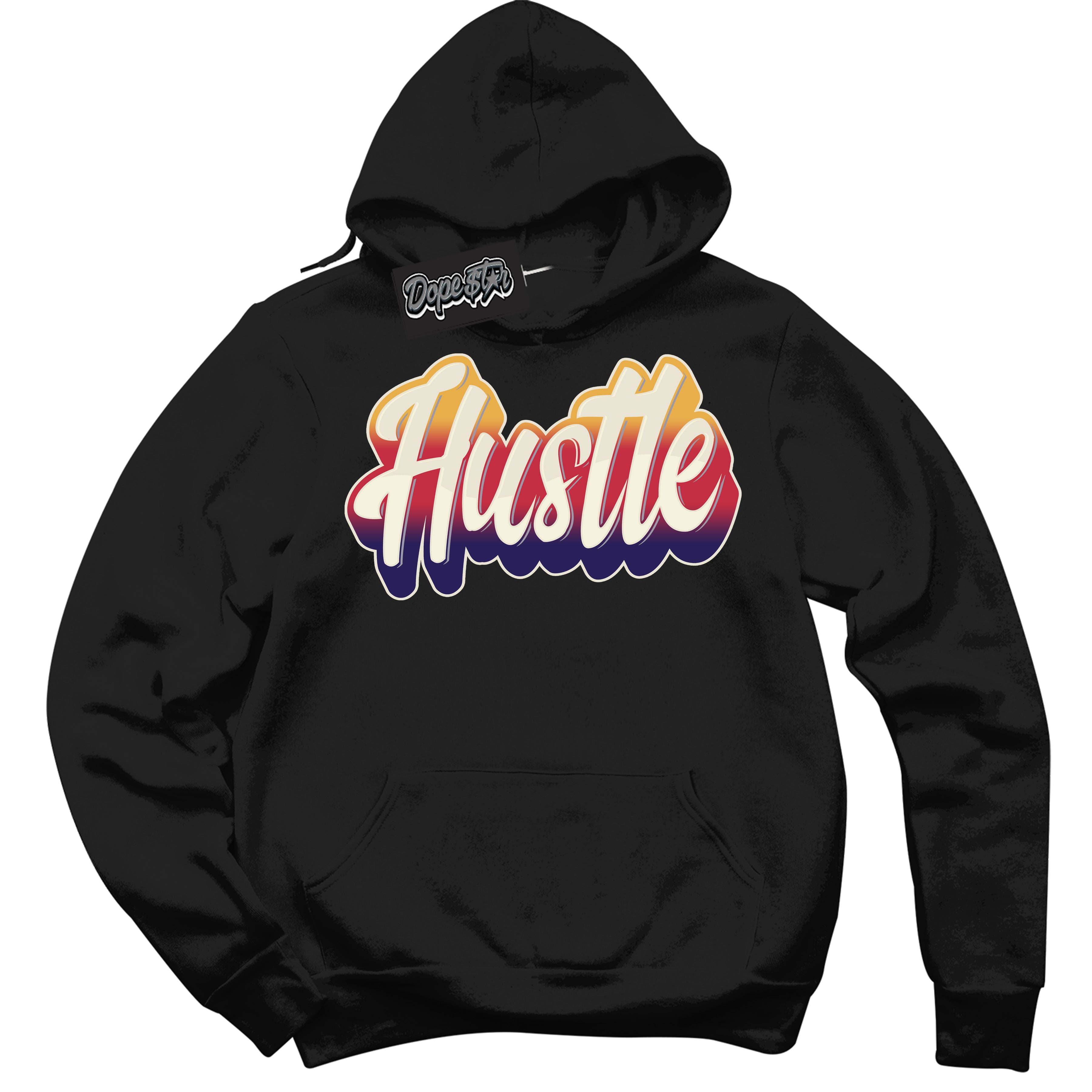 Cool Black Hoodie with “ Hustle ”  design that Perfectly Matches J Balvin Sunset 3s Jordans.