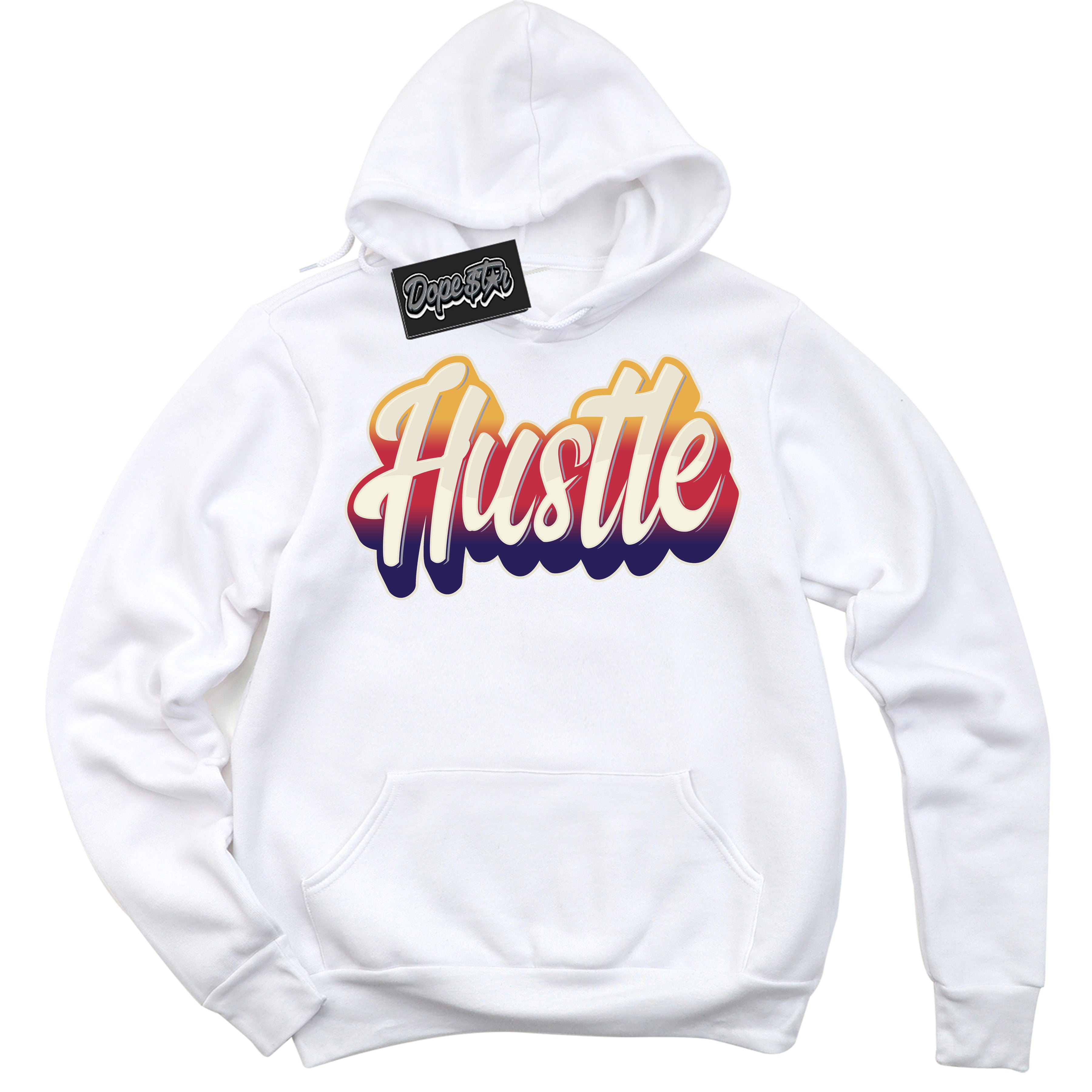 Cool White Hoodie with “ Hustle ”  design that Perfectly Matches J Balvin Sunset 3s Jordans.