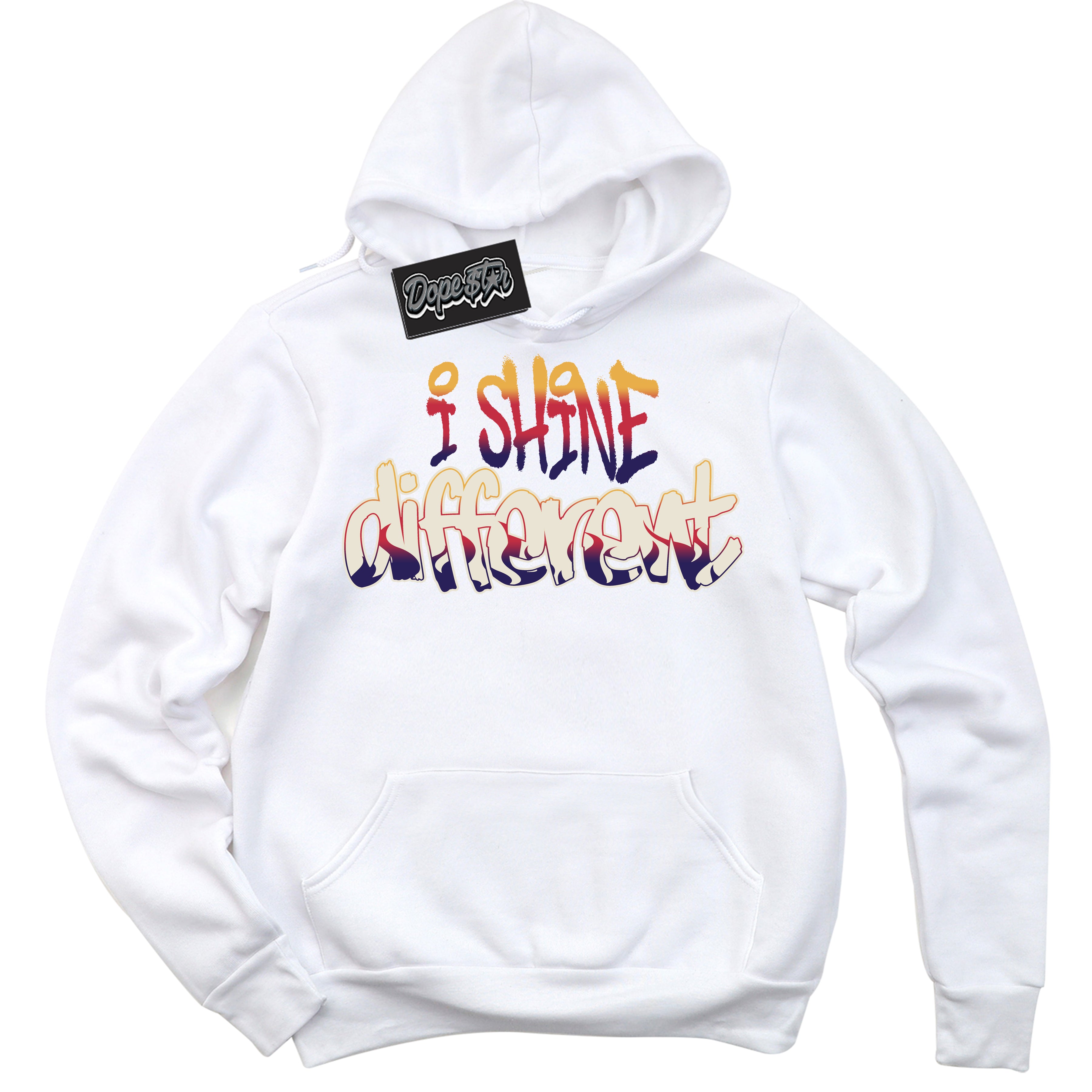 Cool White Hoodie with “ I Shine Different ”  design that Perfectly Matches J Balvin Sunset 3s Jordans.