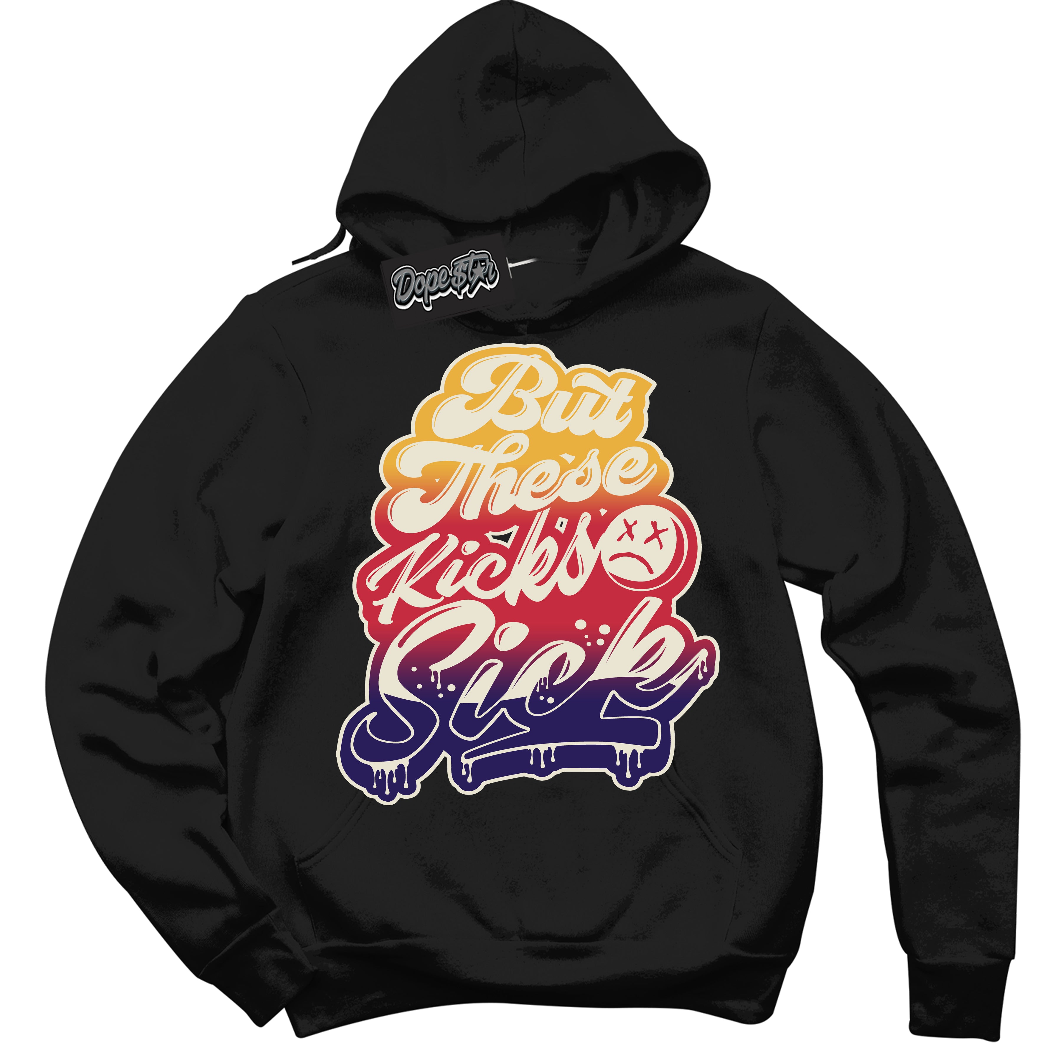 Cool Black Hoodie with “ Kick Sick ”  design that Perfectly Matches J Balvin Sunset 3s Jordans.