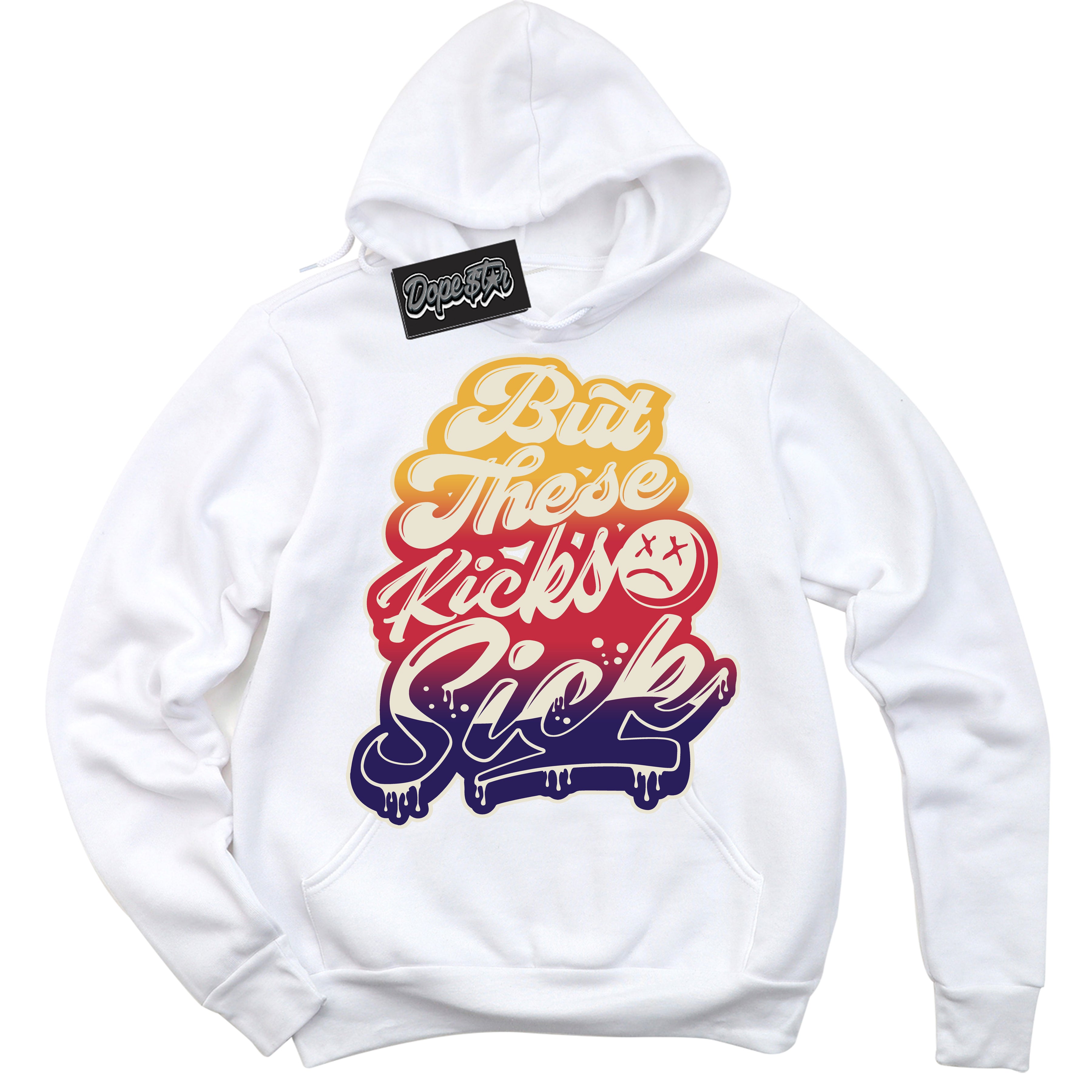 Cool White Hoodie with “ Kick Sick ”  design that Perfectly Matches J Balvin Sunset 3s Jordans.