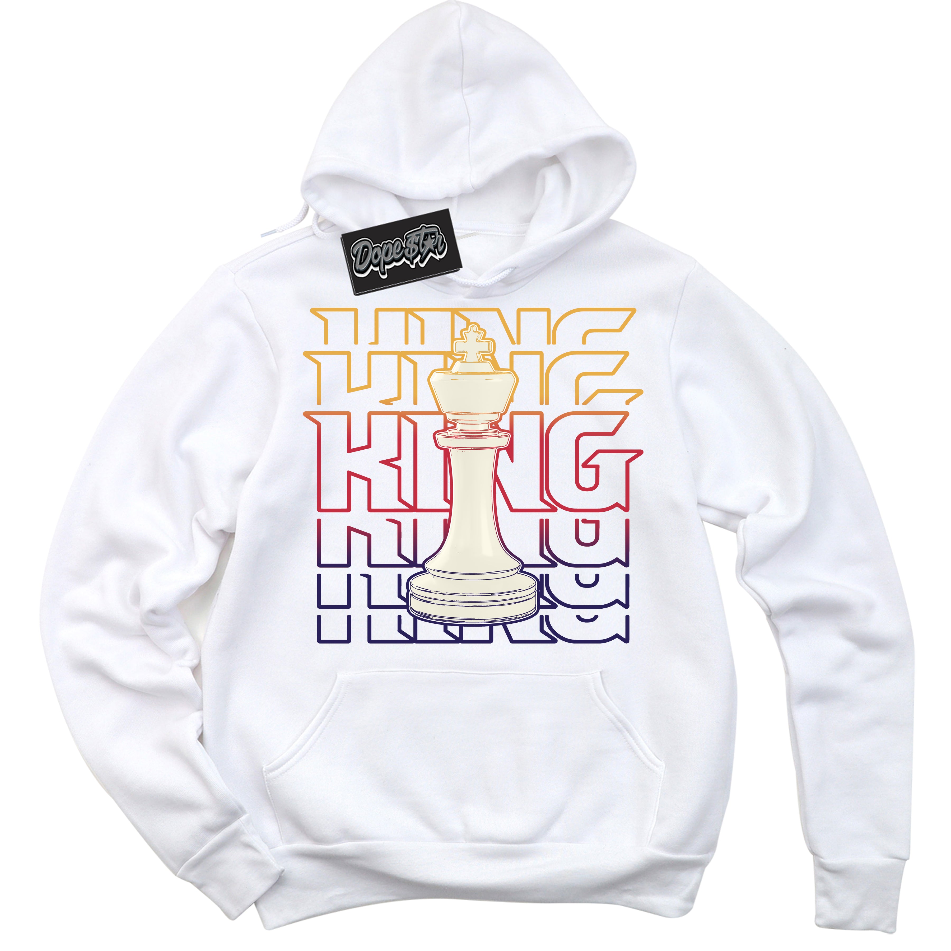 Cool White Hoodie with “ King Chess ”  design that Perfectly Matches J Balvin Sunset 3s Jordans.