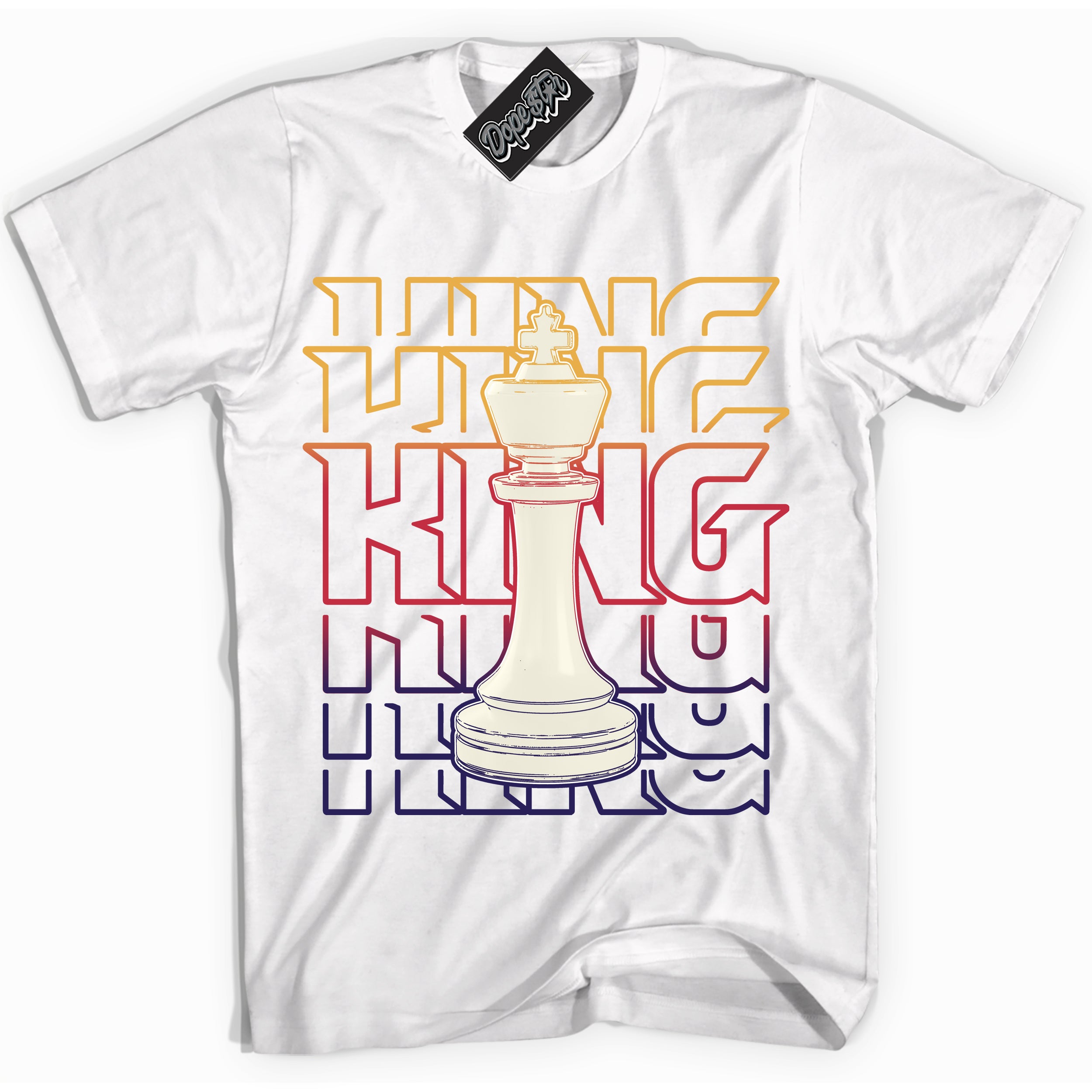 Cool White Shirt with “ King Chess” design that perfectly matches J Balvin Sunset 3s Jordans.