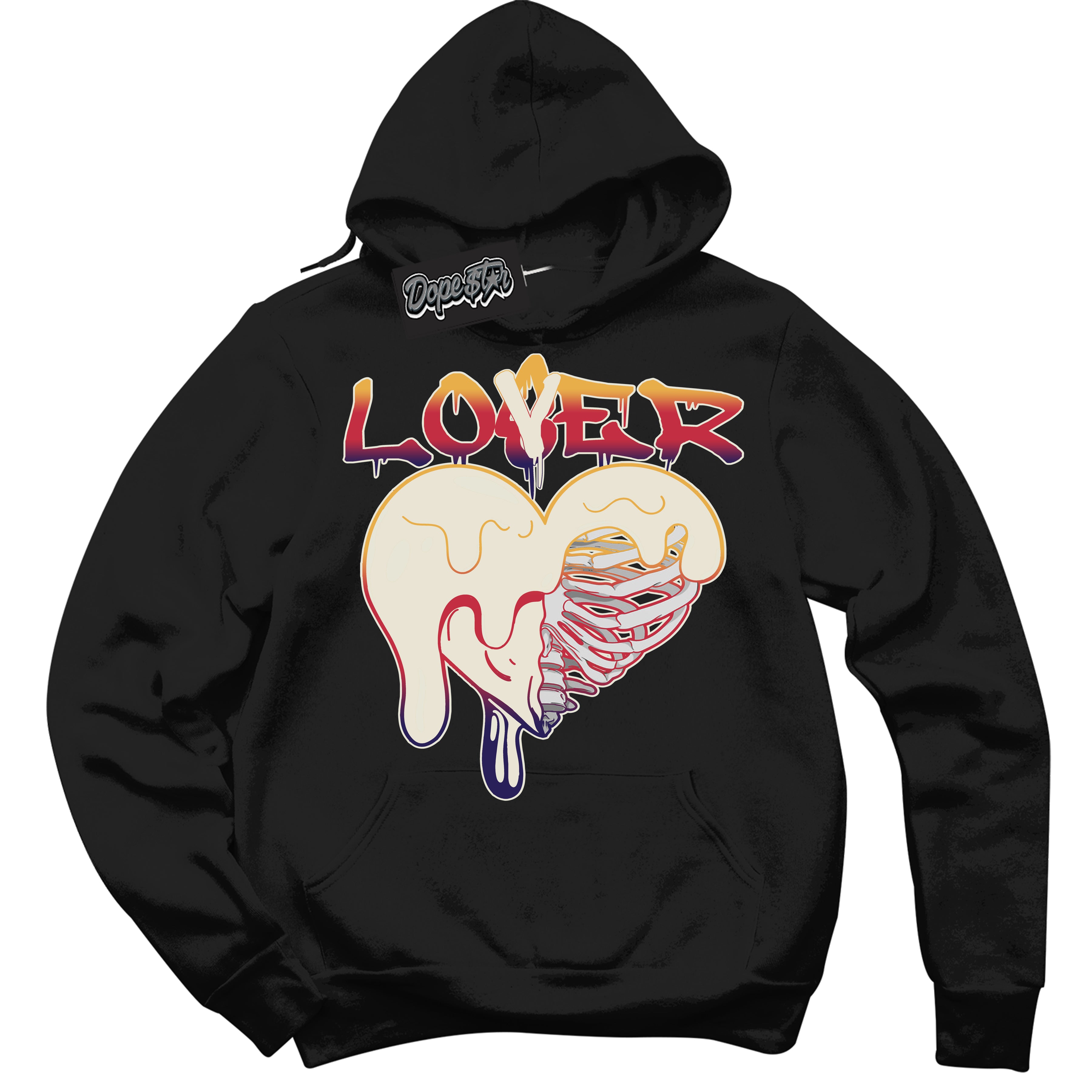 Cool Black Hoodie with “ Lover Loser ”  design that Perfectly Matches J Balvin Sunset 3s Jordans.