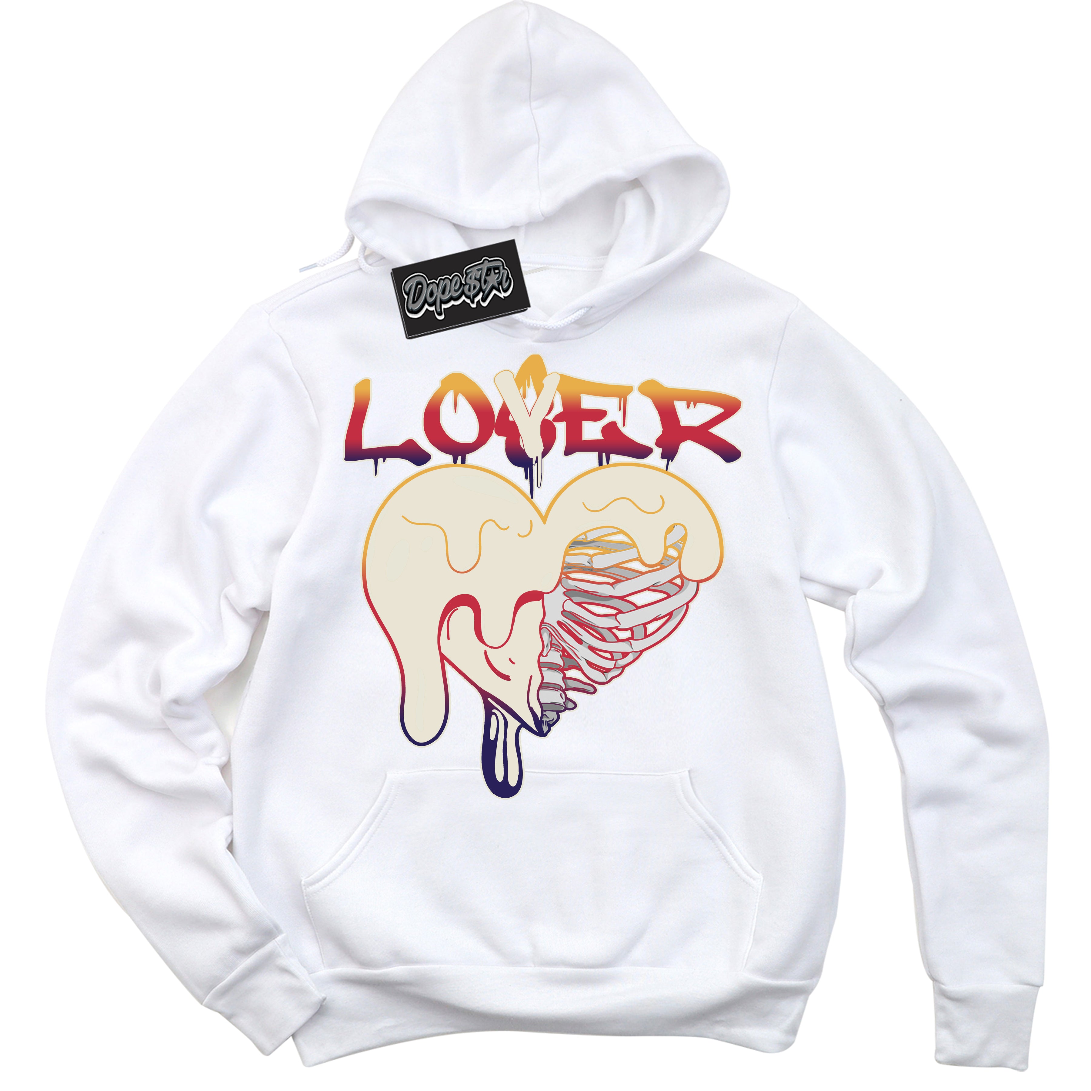 Cool White Hoodie with “ Lover Loser ”  design that Perfectly Matches J Balvin Sunset 3s Jordans.