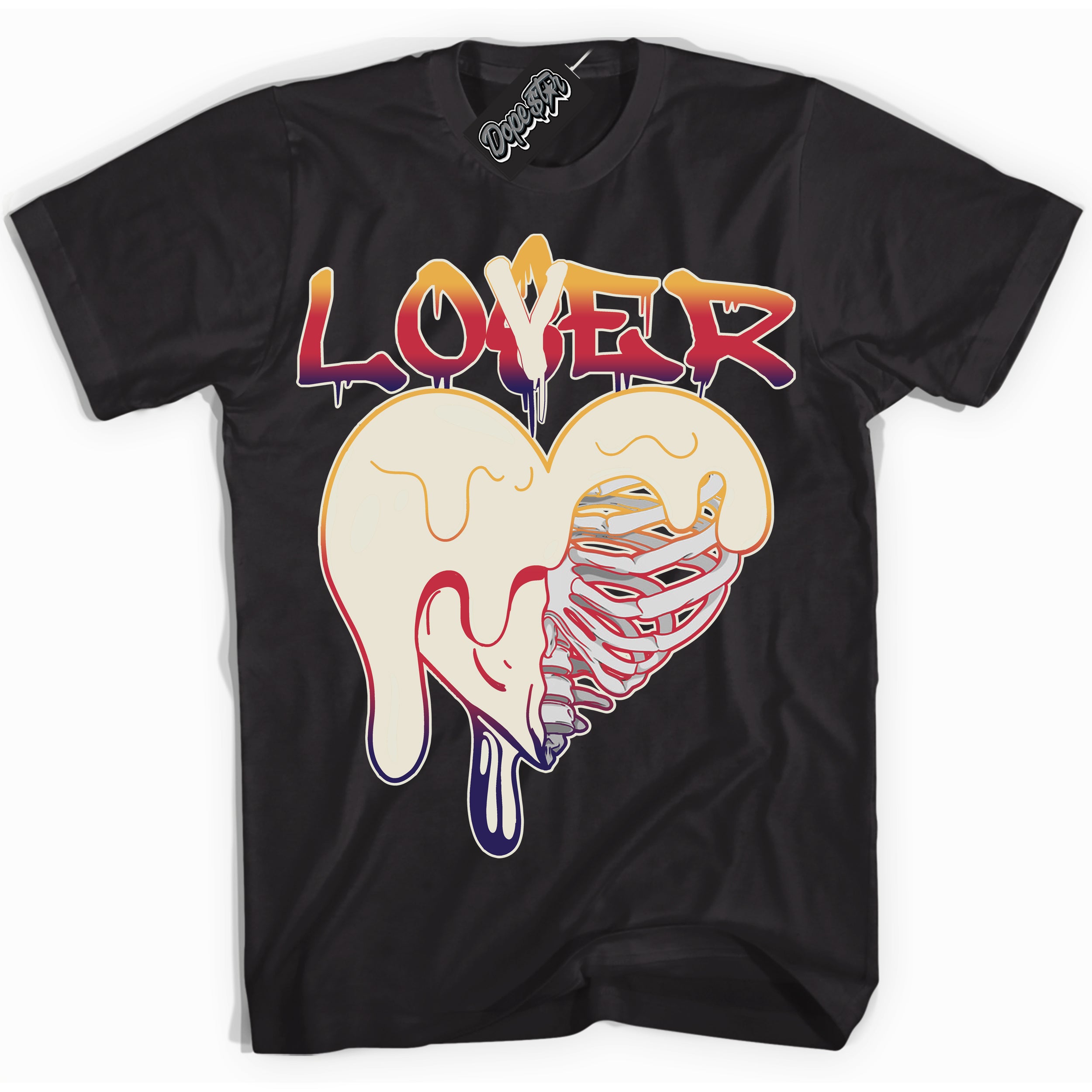 Cool Black Shirt with “ Lover Loser” design that perfectly matches J Balvin Sunset 3s Jordans.