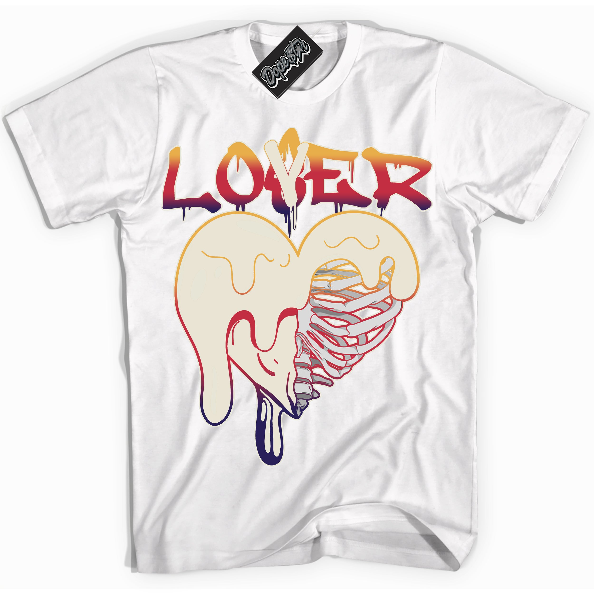 Cool White Shirt with “ Lover Loser” design that perfectly matches J Balvin Sunset 3s Jordans.