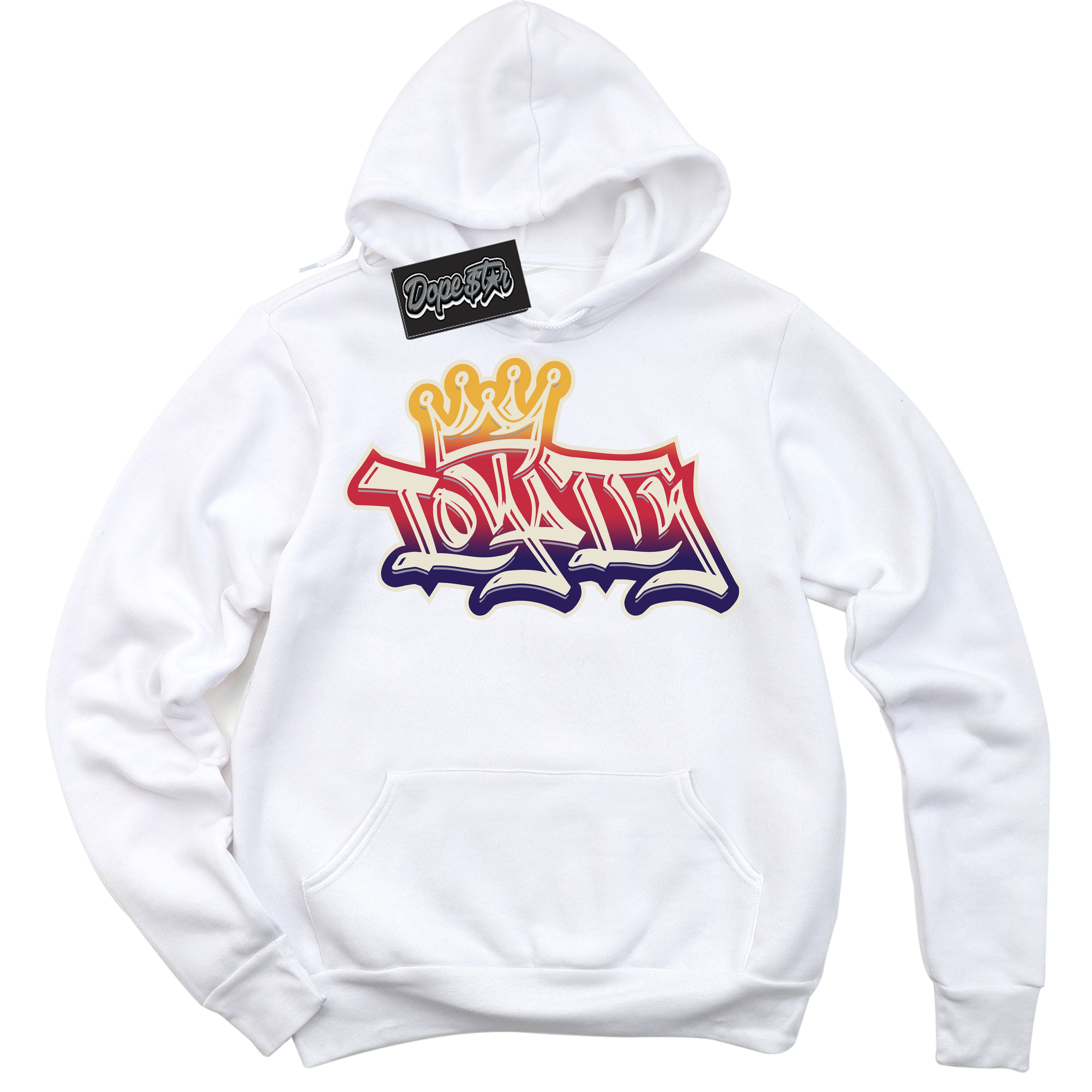 Cool White Hoodie with “ Loyalty Crown ”  design that Perfectly Matches J Balvin Sunset 3s Jordans.