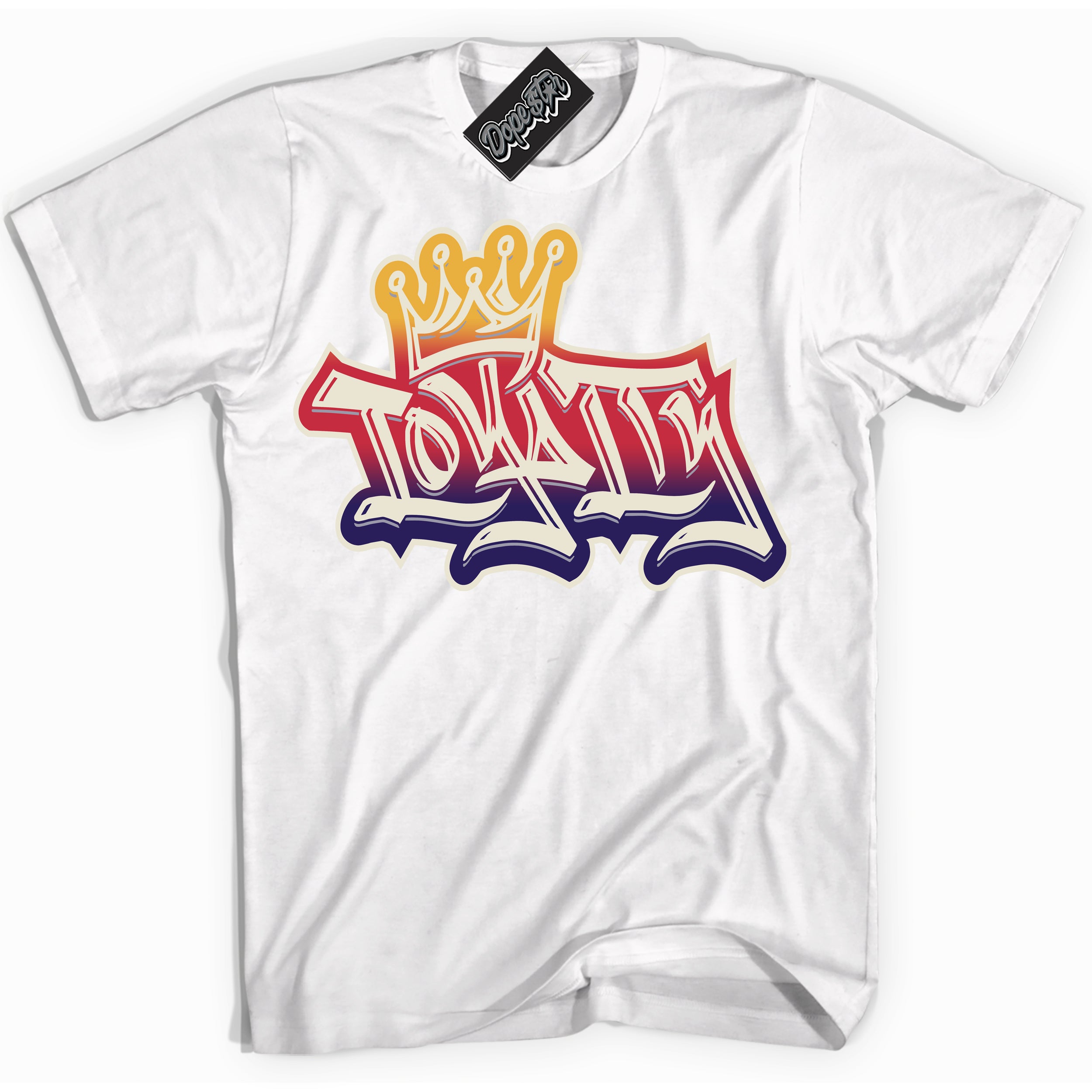 Cool White Shirt with “ Loyalty Crown” design that perfectly matches J Balvin Sunset 3s Jordans.