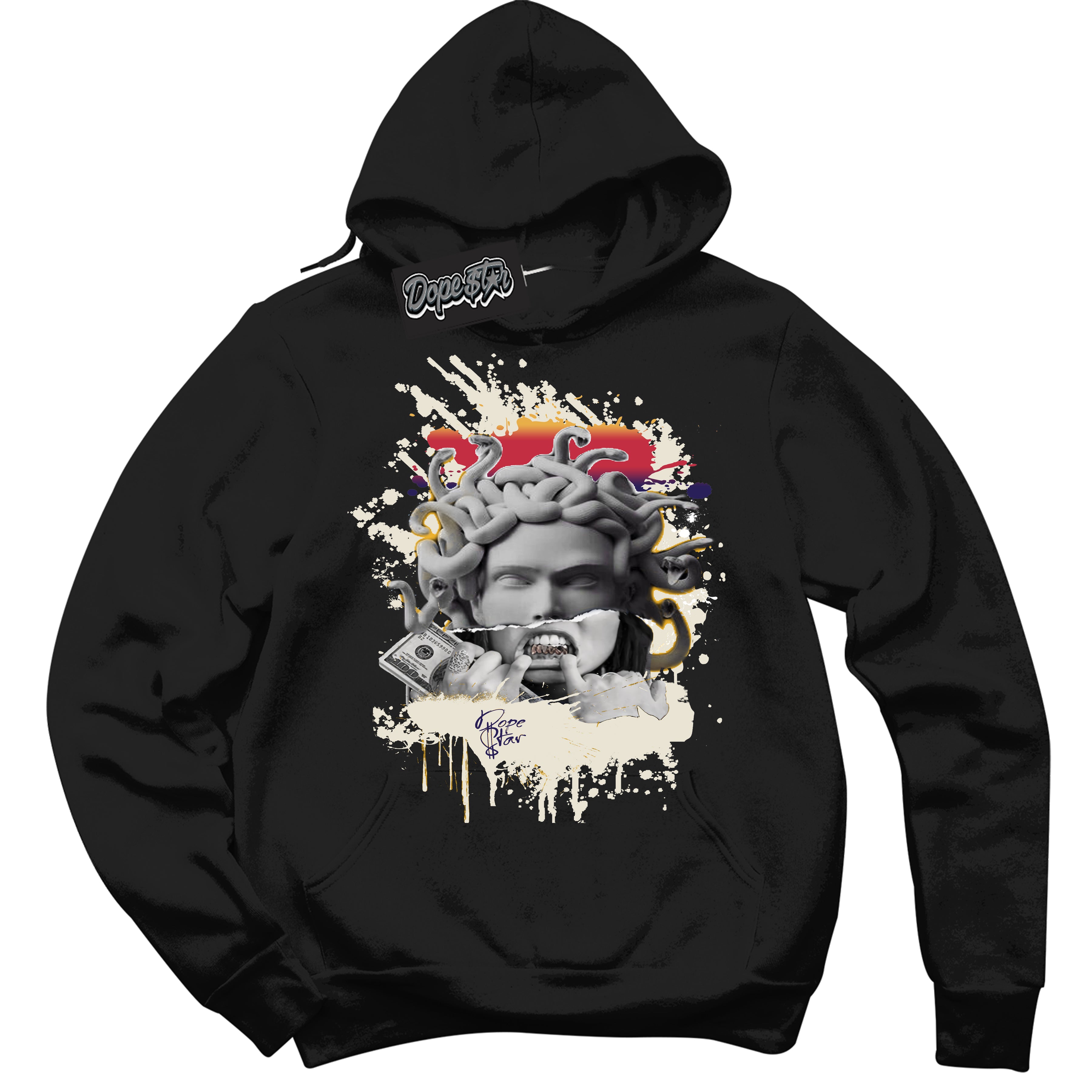 Cool Black Hoodie with “ Medusa ”  design that Perfectly Matches J Balvin Sunset 3s Jordans.