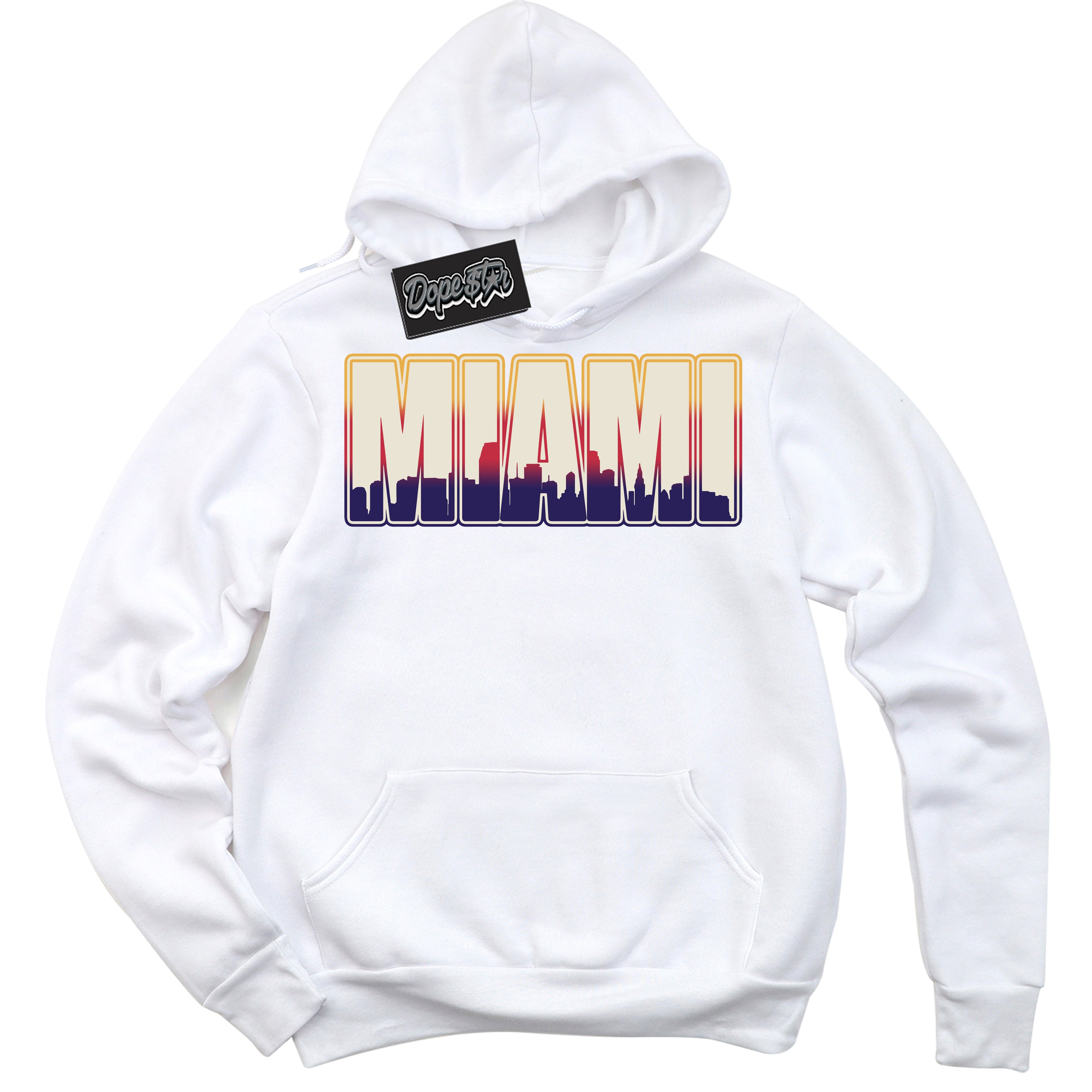 Cool White Hoodie with “ Miami ”  design that Perfectly Matches J Balvin Sunset 3s Jordans.