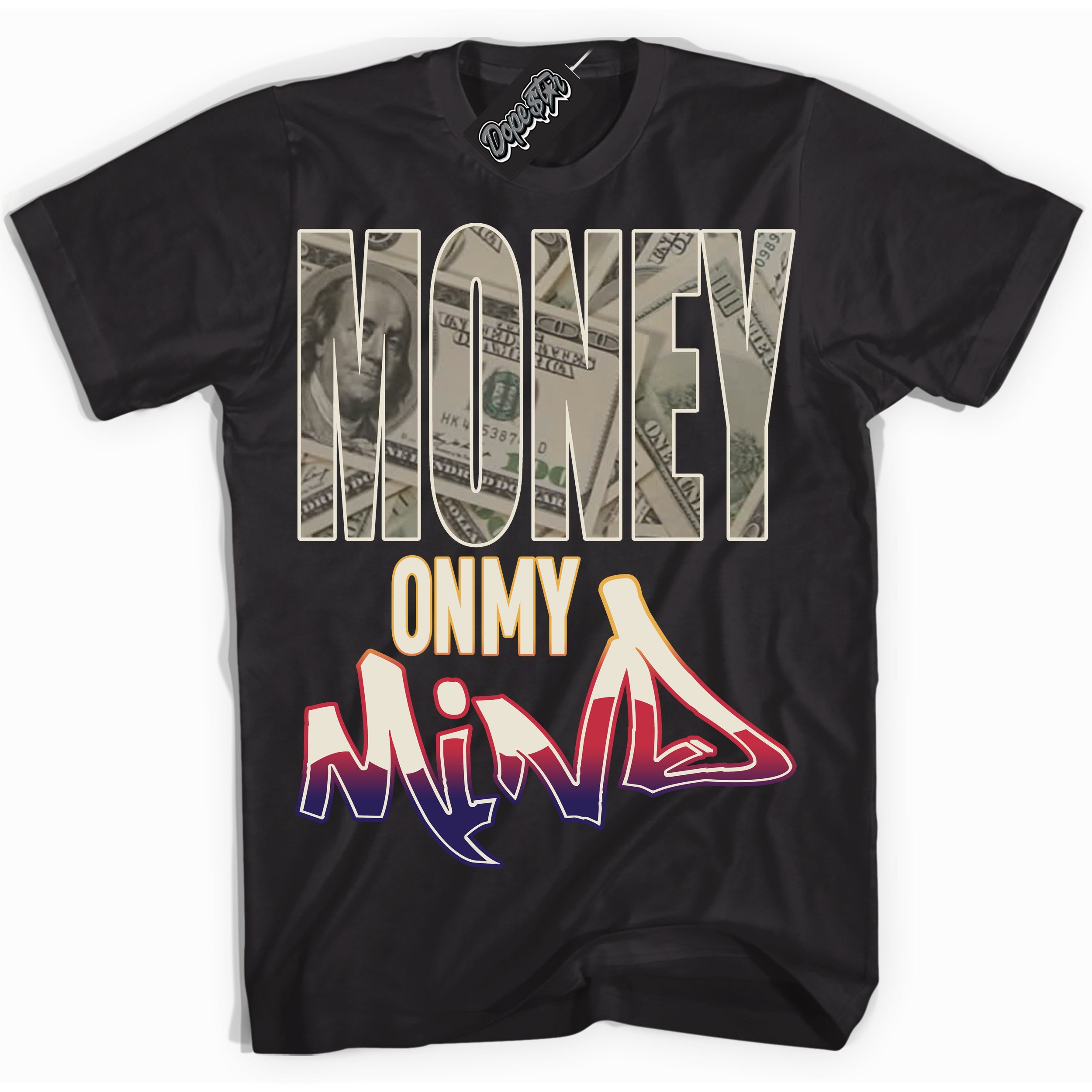 Cool Black Shirt with “ Money On My Mind” design that perfectly matches J Balvin Sunset 3s Jordans.