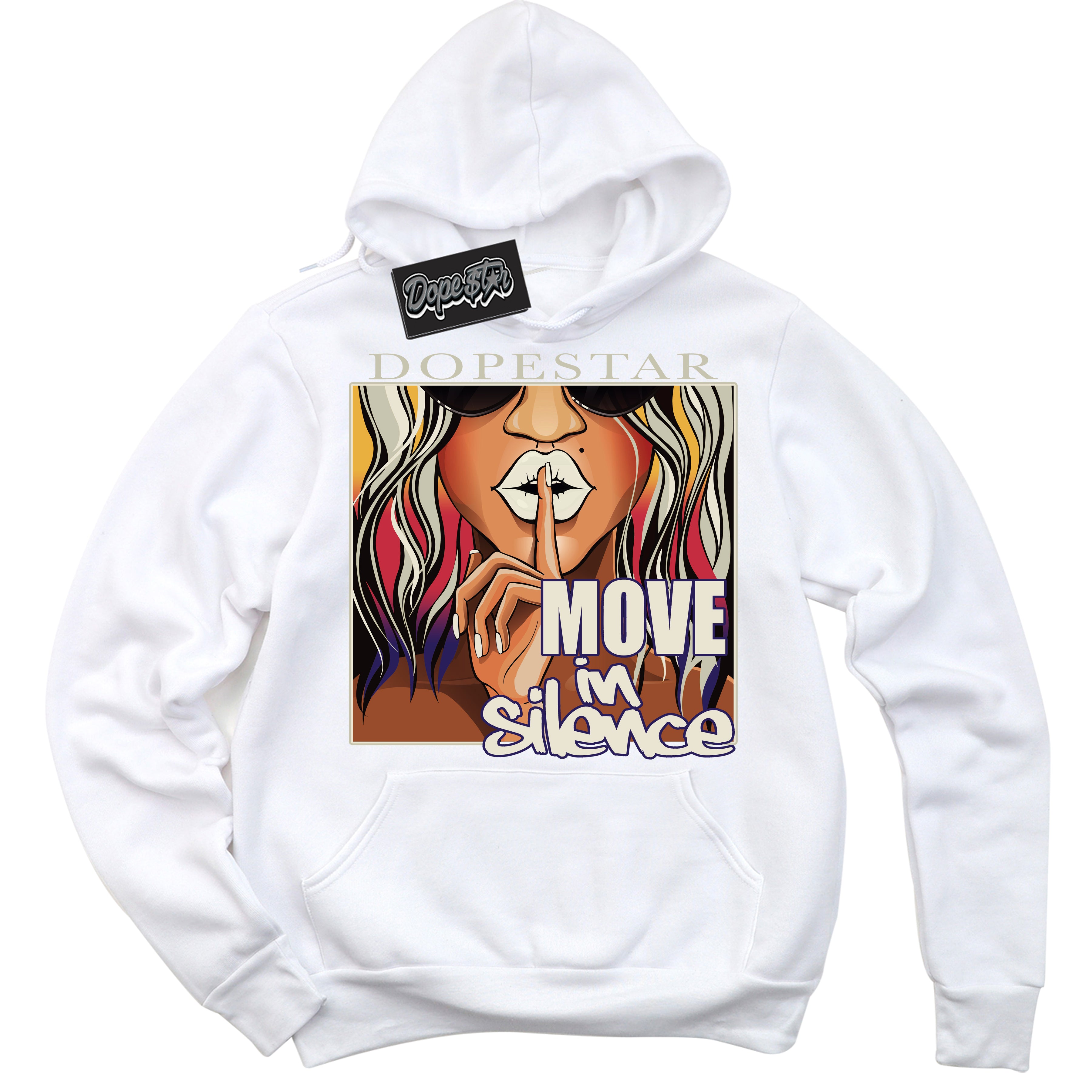 Cool White Hoodie with “ Move In Silence ”  design that Perfectly Matches J Balvin Sunset 3s Jordans.