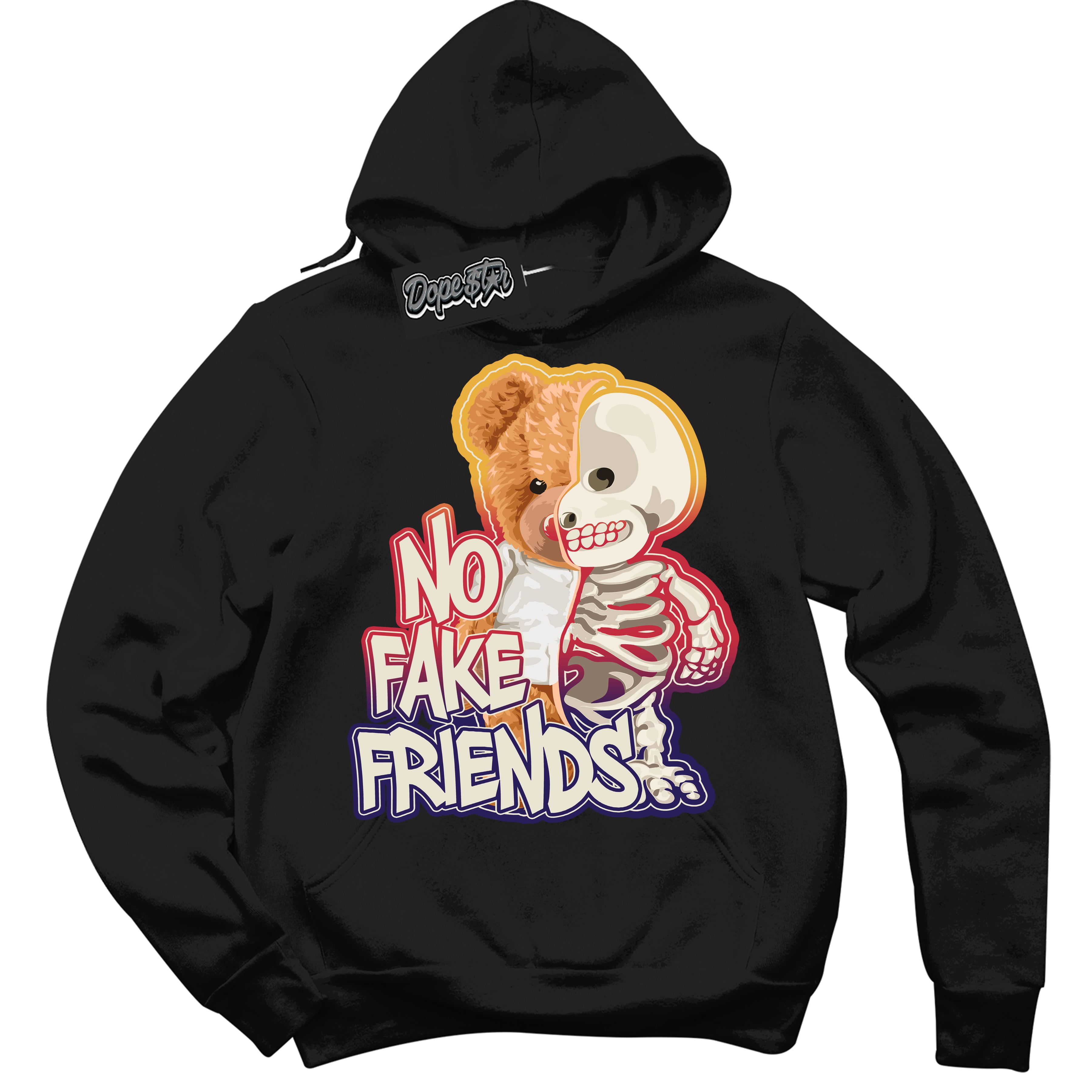 Cool Black Hoodie with “ No Fake Friends ”  design that Perfectly Matches J Balvin Sunset 3s Jordans.