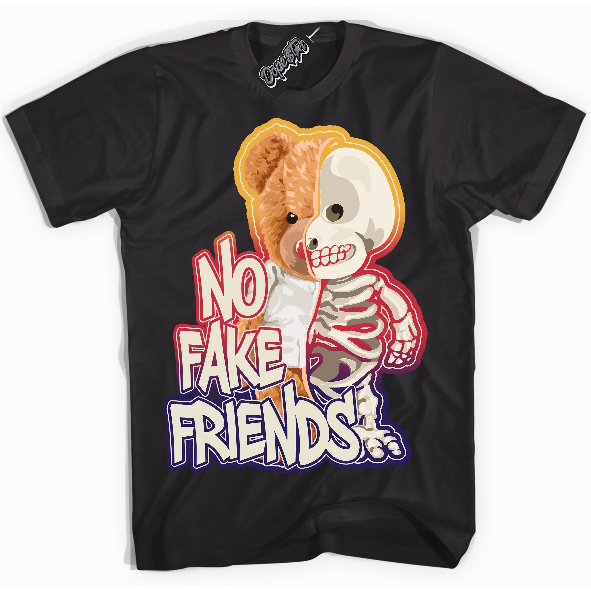 Cool Black Shirt with “ No Fake Friends” design that perfectly matches J Balvin Sunset 3s Jordans.