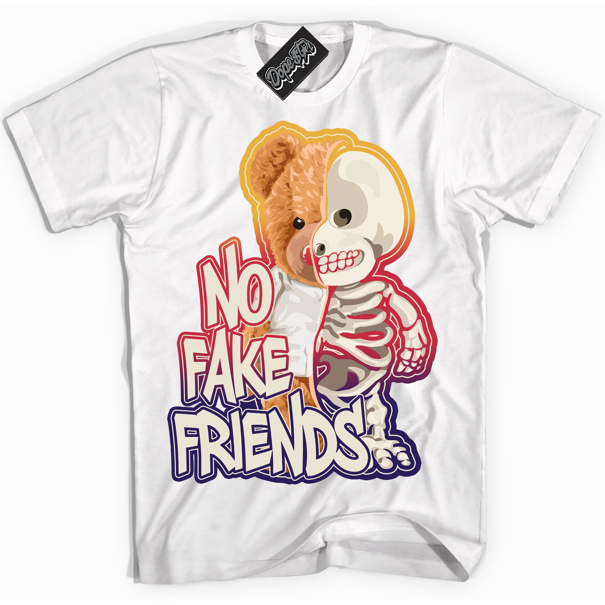 Cool White Shirt with “ No Fake Friends” design that perfectly matches J Balvin Sunset 3s Jordans.