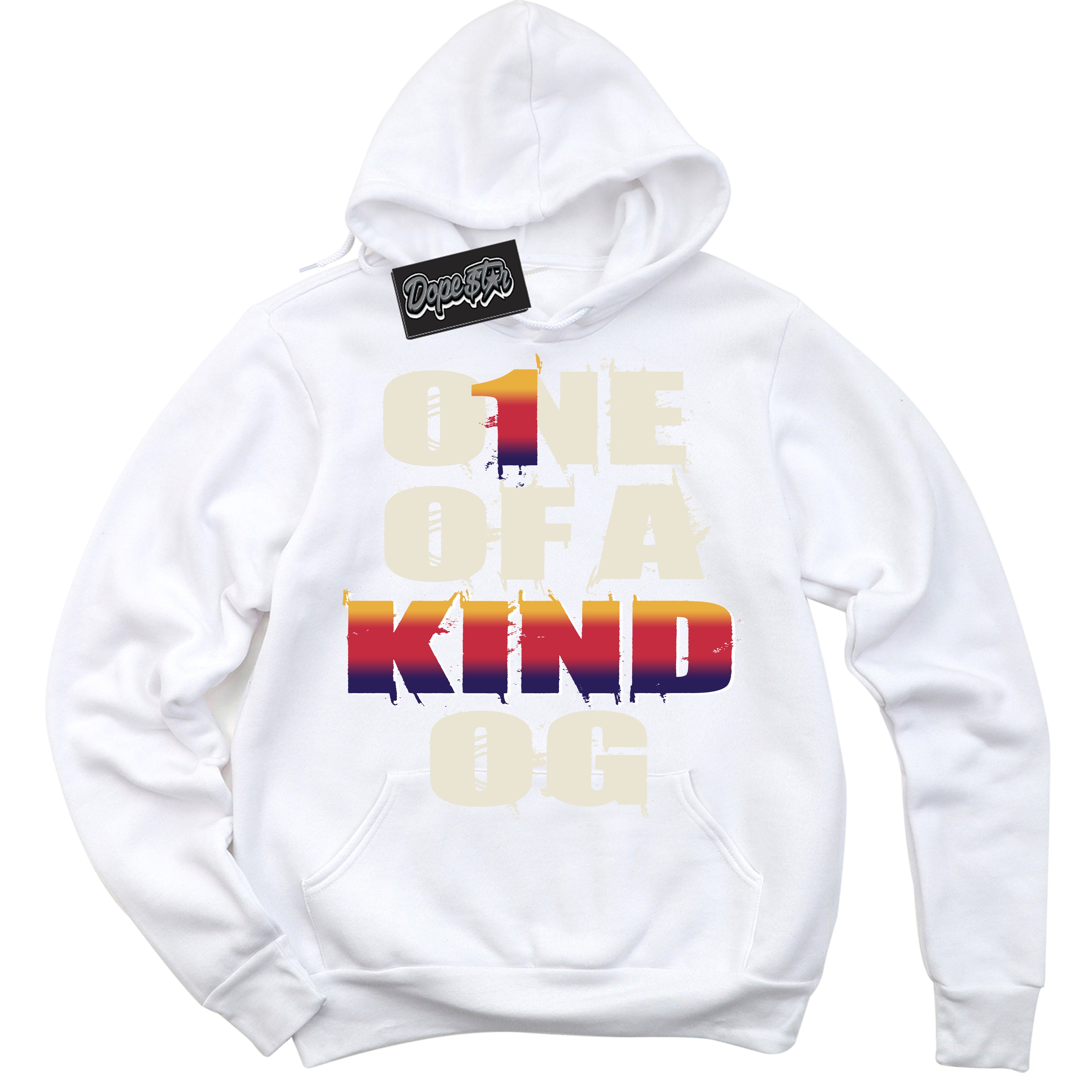 Cool White Hoodie with “ One Of A Kind ”  design that Perfectly Matches J Balvin Sunset 3s Jordans.