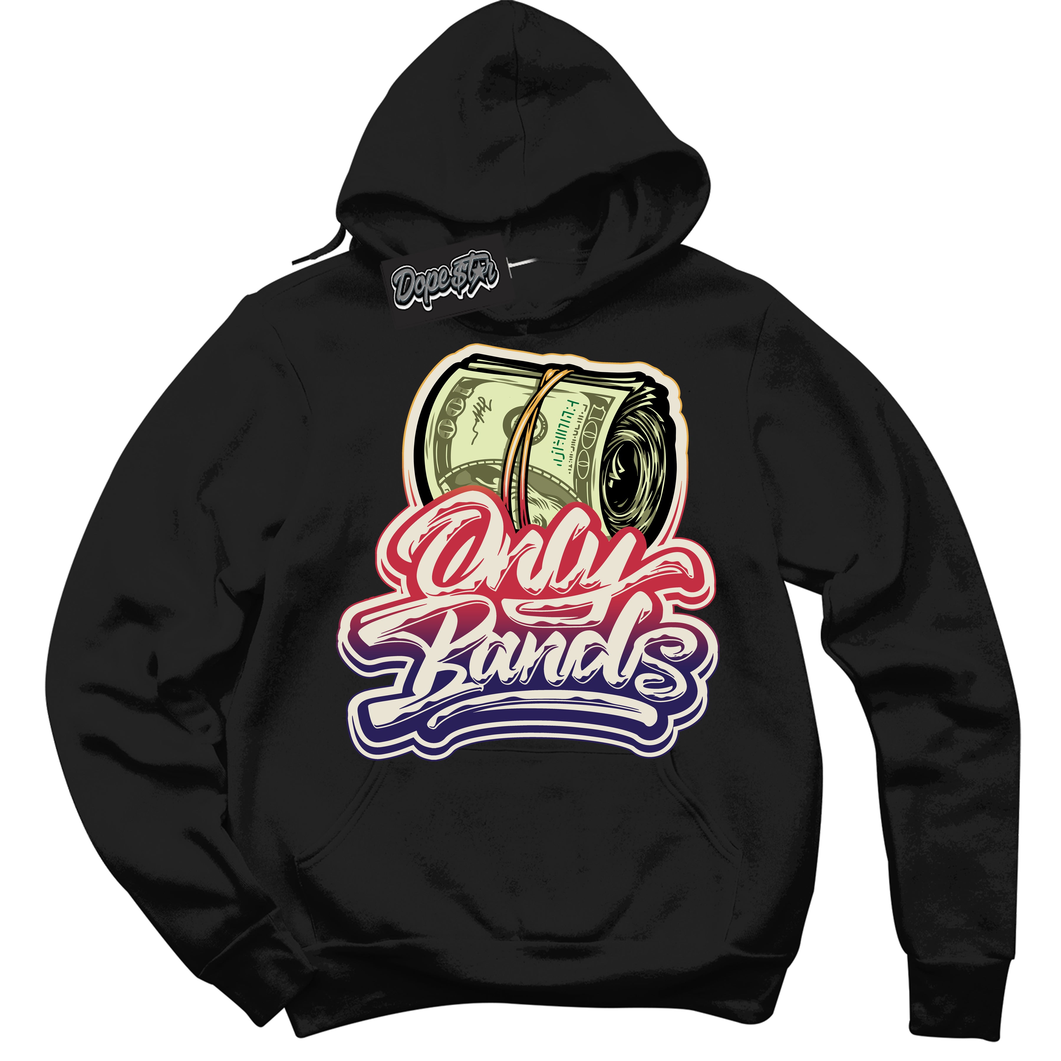 Cool Black Hoodie with “ Only Bands ”  design that Perfectly Matches J Balvin Sunset 3s Jordans.