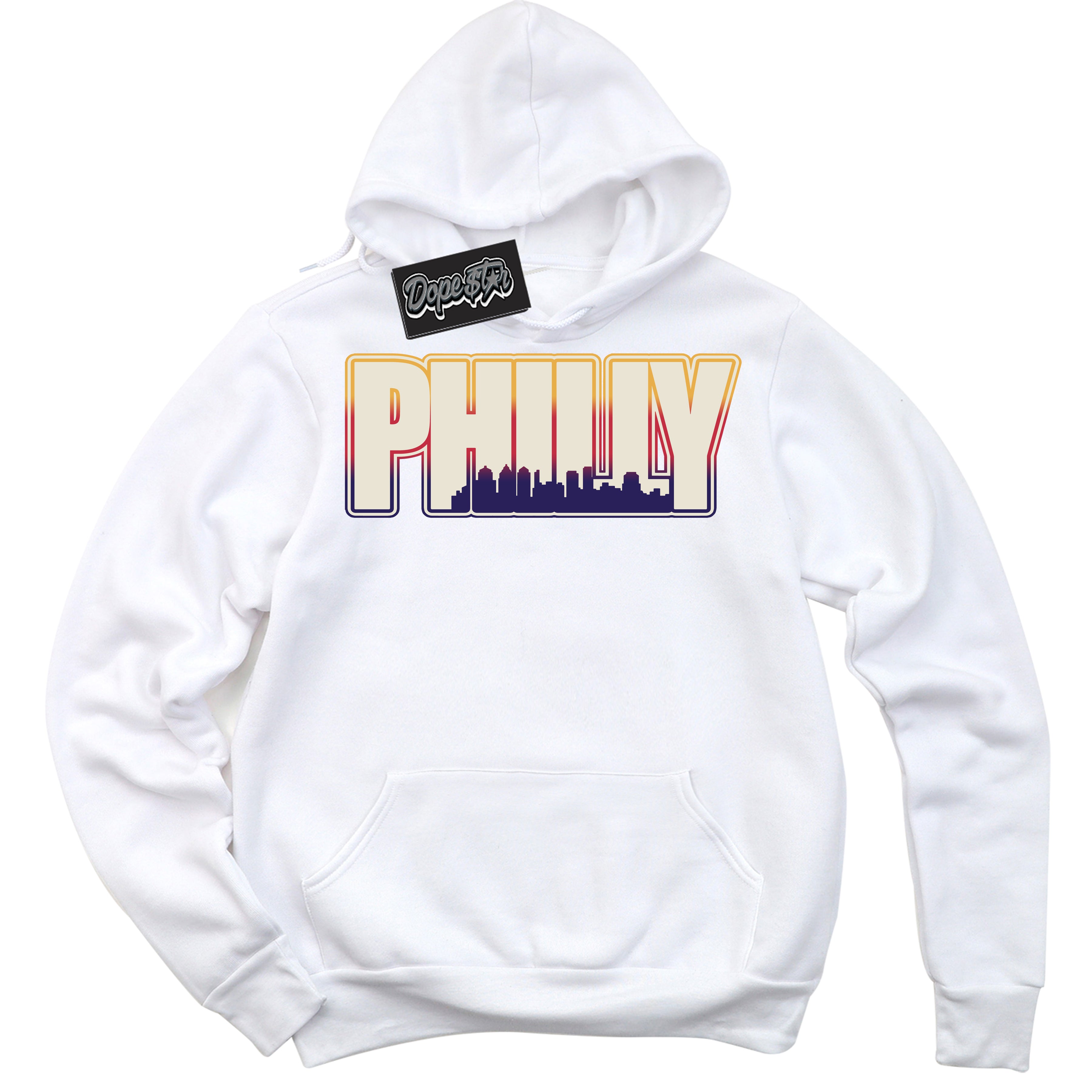 Cool White Hoodie with “ Philly ”  design that Perfectly Matches J Balvin Sunset 3s Jordans.