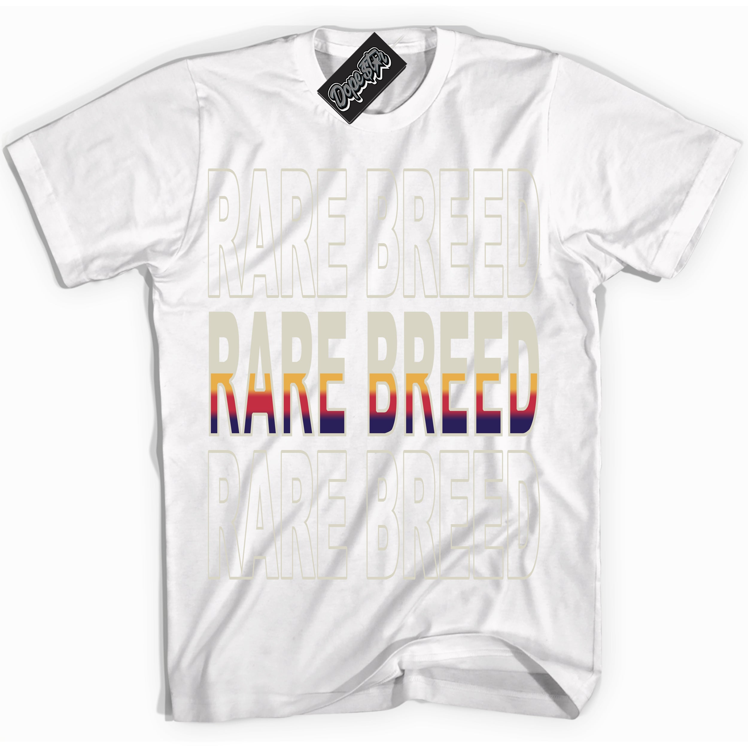 Cool White Shirt with “ Rare Breed” design that perfectly matches J Balvin Sunset 3s Jordans.