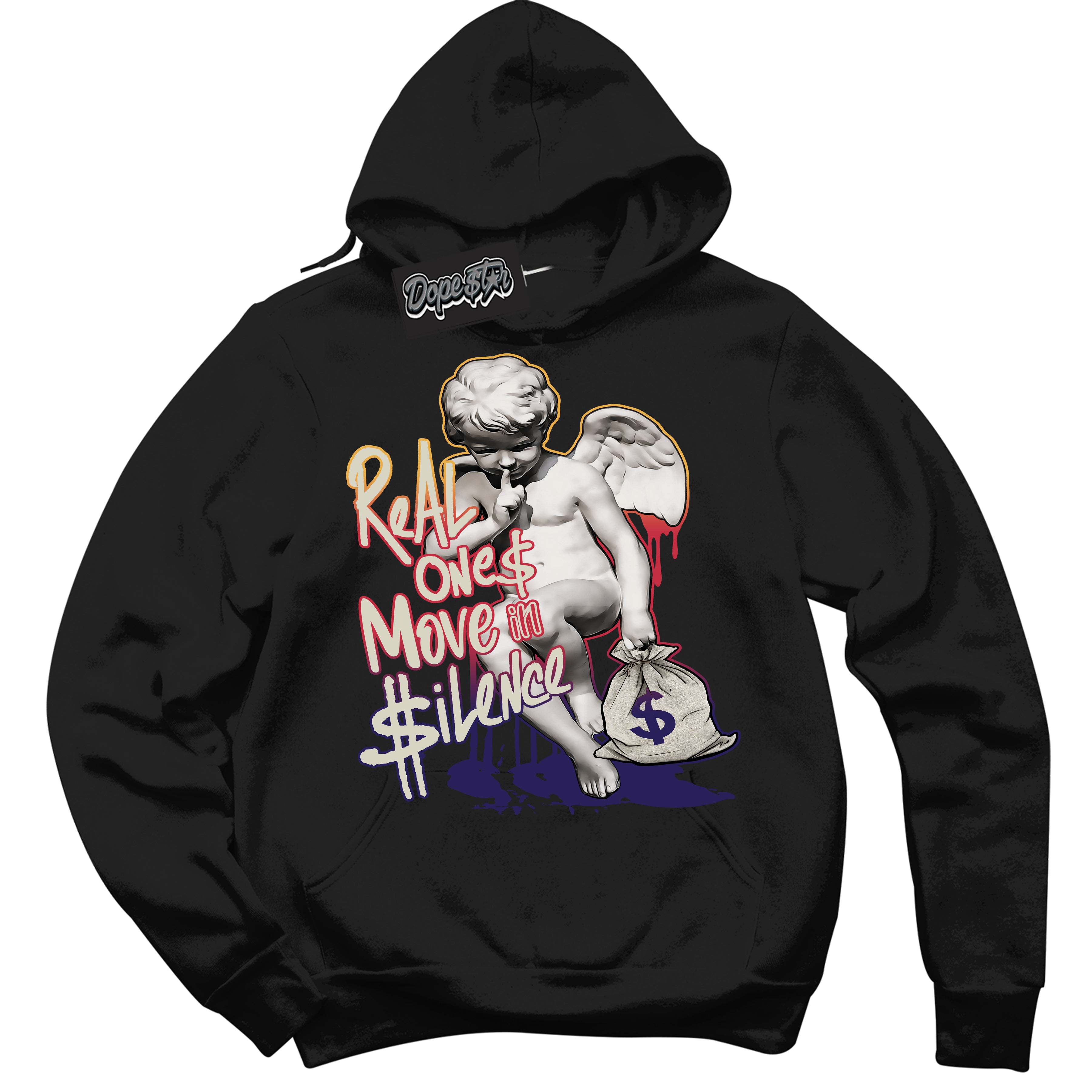 Cool Black Hoodie with “ Real Ones Cherub ”  design that Perfectly Matches J Balvin Sunset 3s Jordans.