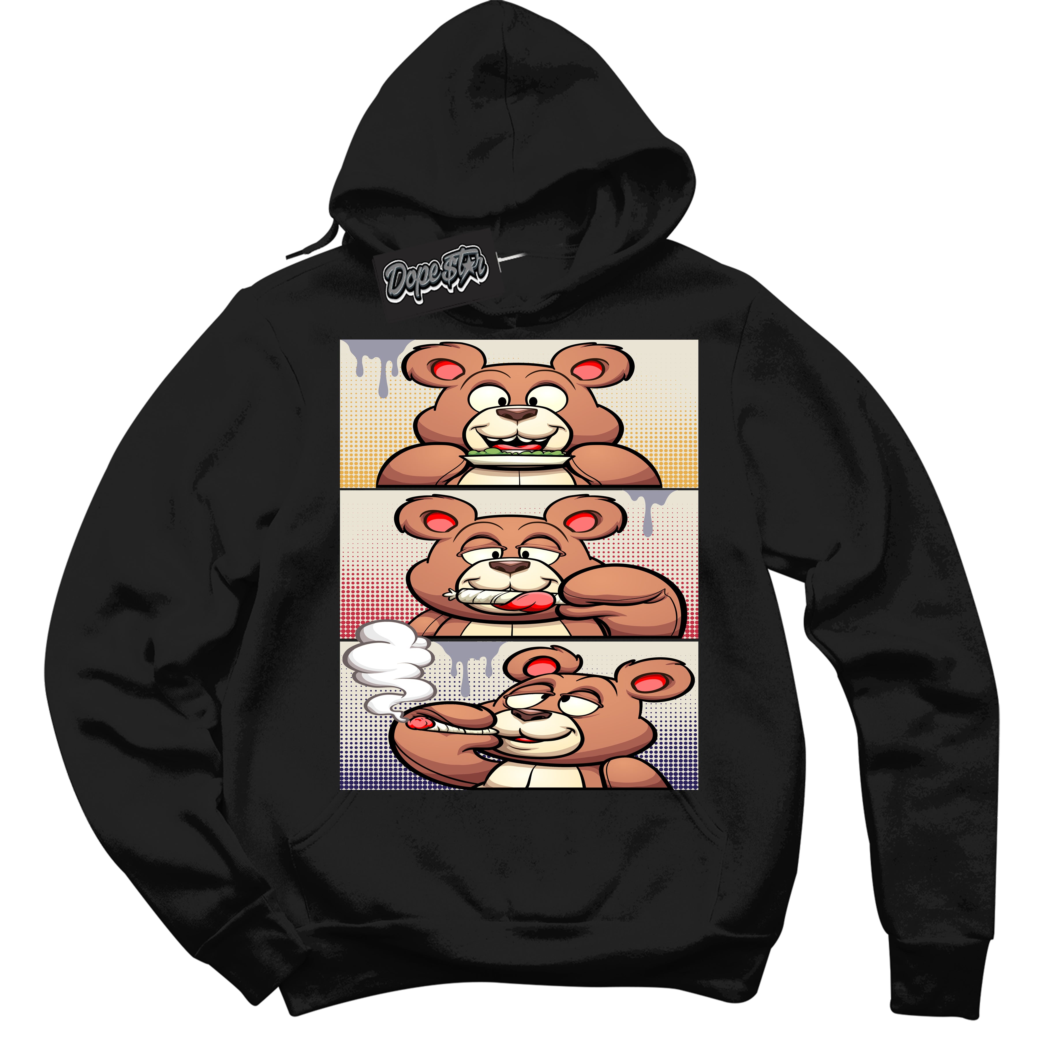 Cool Black Hoodie with “ Roll It Lick It Smoke It Bear ”  design that Perfectly Matches J Balvin Sunset 3s Jordans.