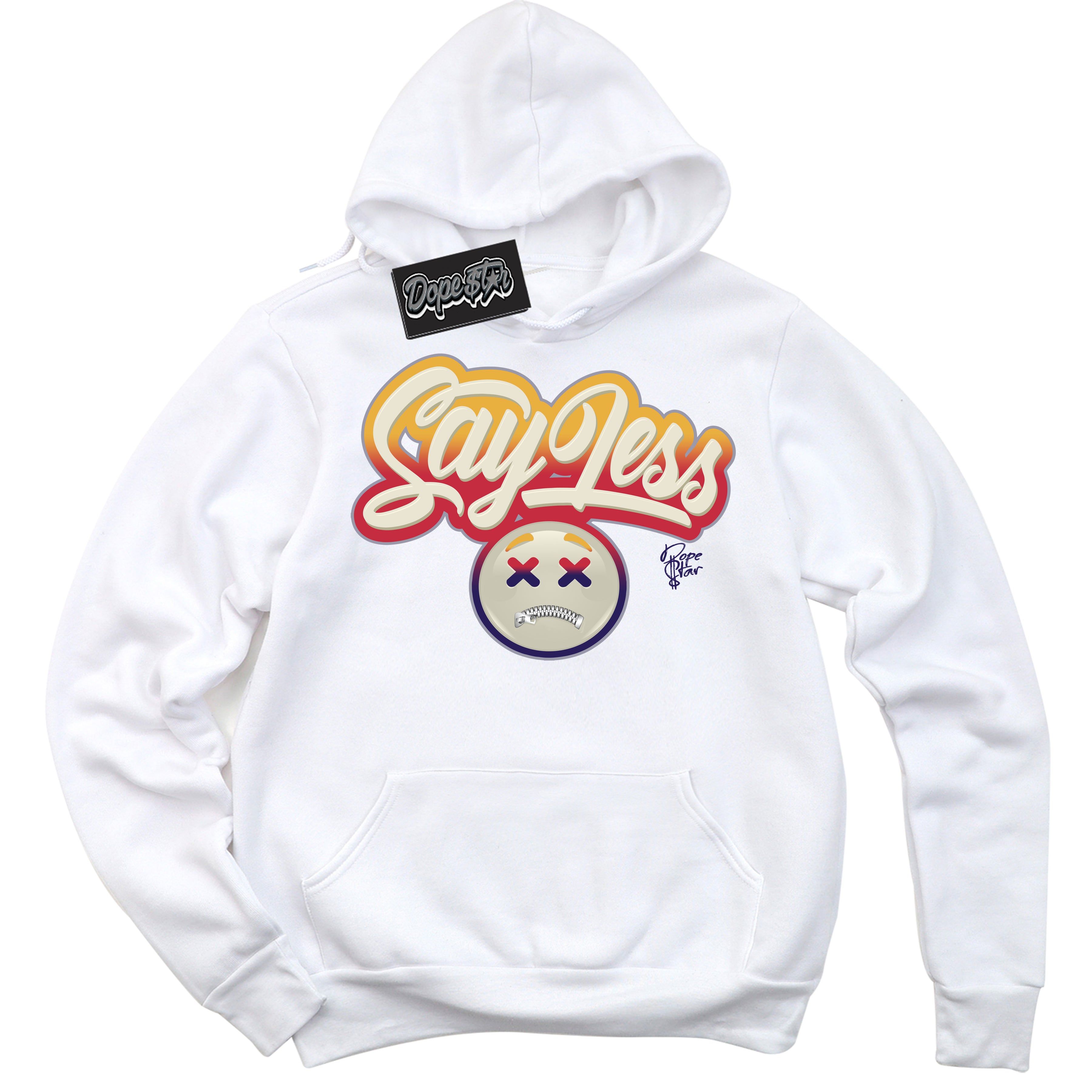 Cool White Hoodie with “ Say Less ”  design that Perfectly Matches J Balvin Sunset 3s Jordans.