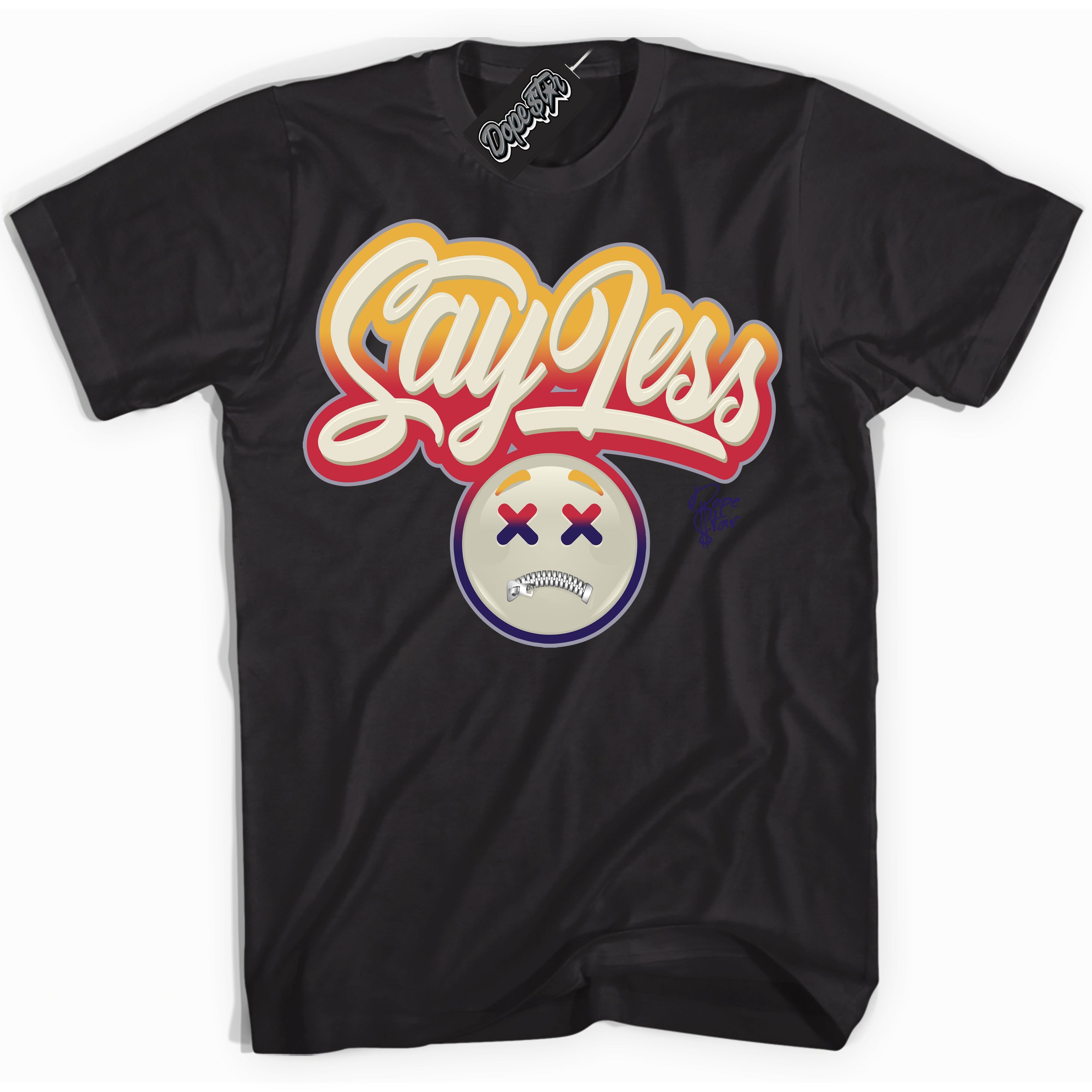 Cool Black Shirt with “ Say Less” design that perfectly matches J Balvin Sunset 3s Jordans.