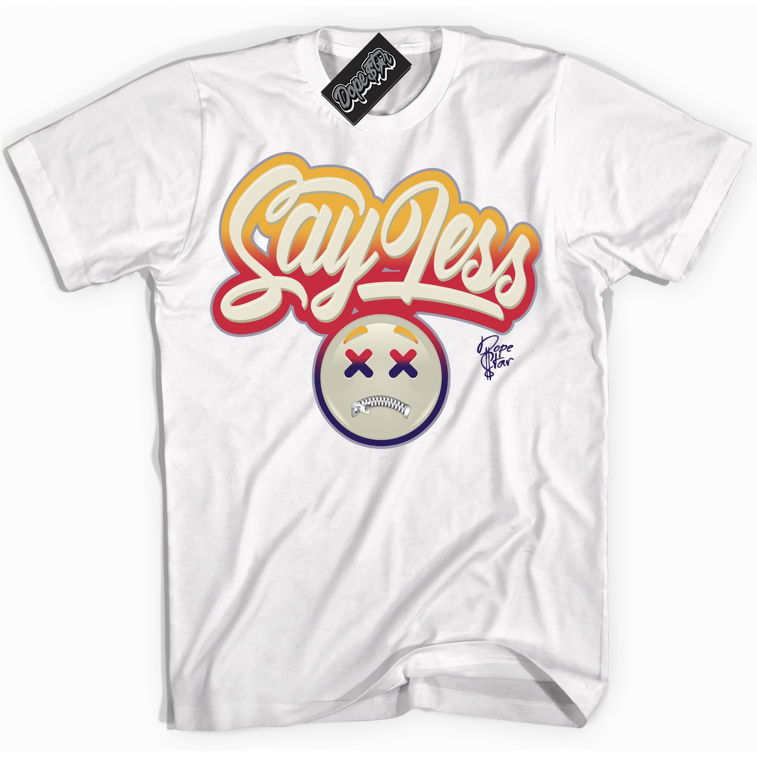 Cool White Shirt with “ Say Less” design that perfectly matches J Balvin Sunset 3s Jordans.