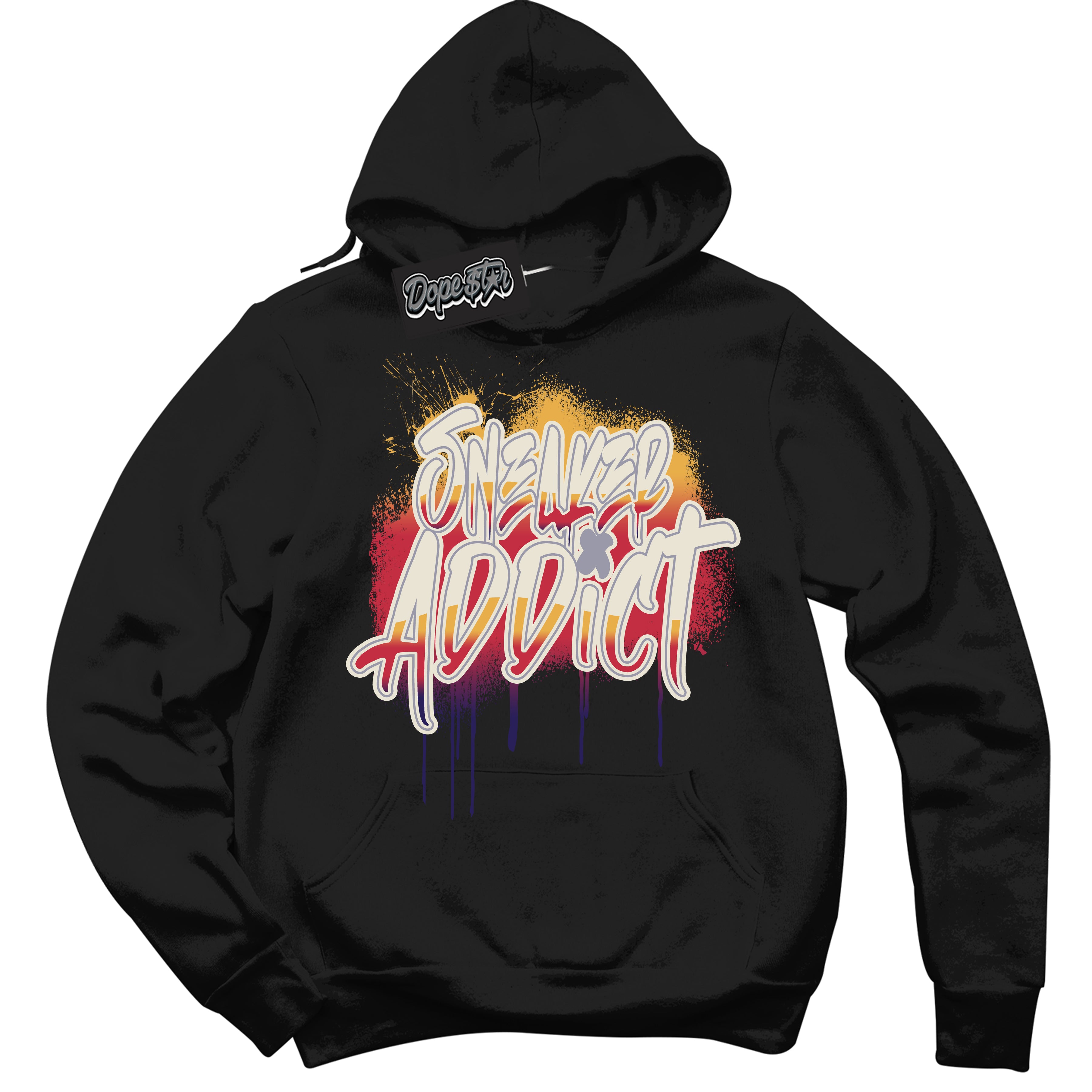 Cool Black Hoodie with “ Sneaker Addict ”  design that Perfectly Matches J Balvin Sunset 3s Jordans.