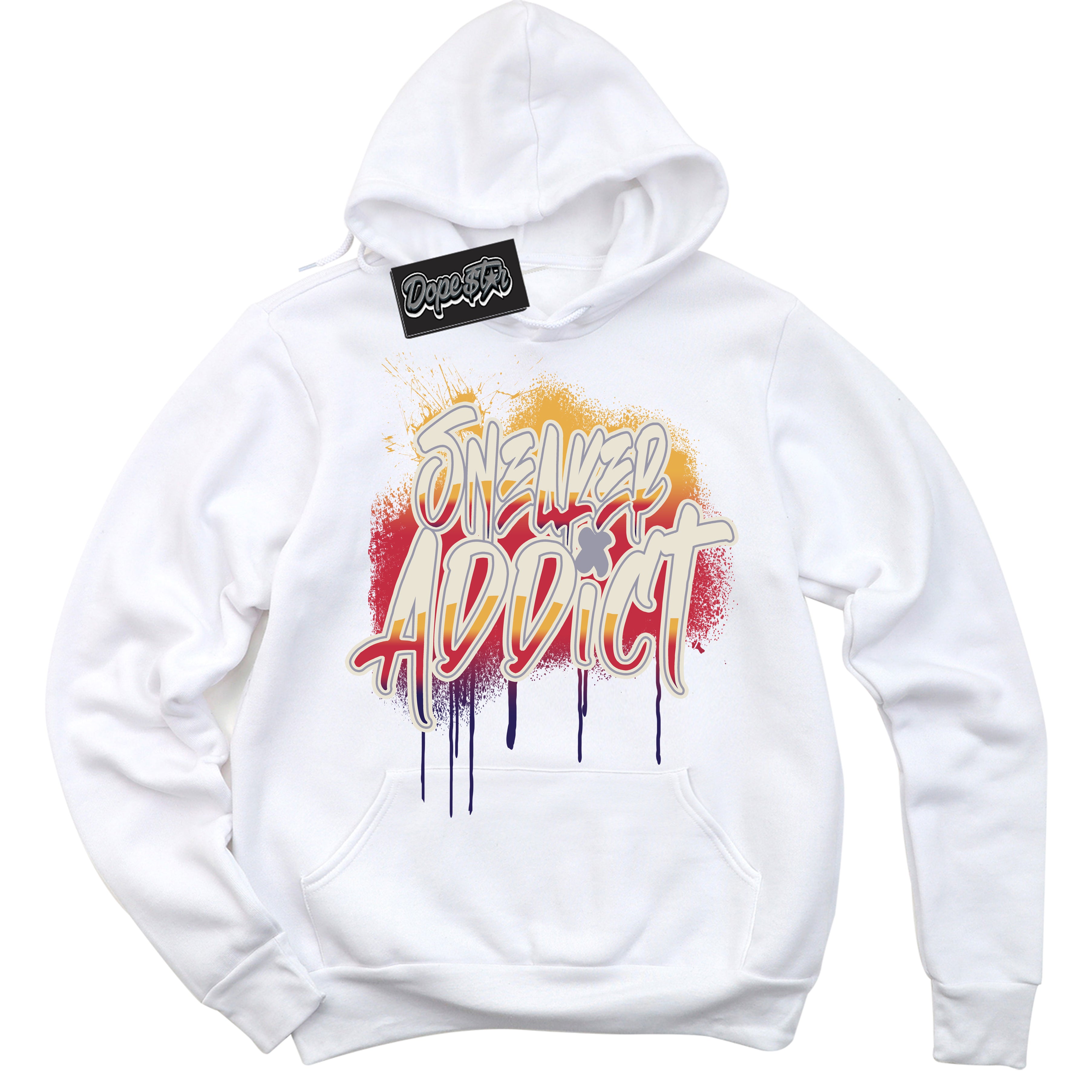 Cool White Hoodie with “ Sneaker Addict ”  design that Perfectly Matches J Balvin Sunset 3s Jordans.