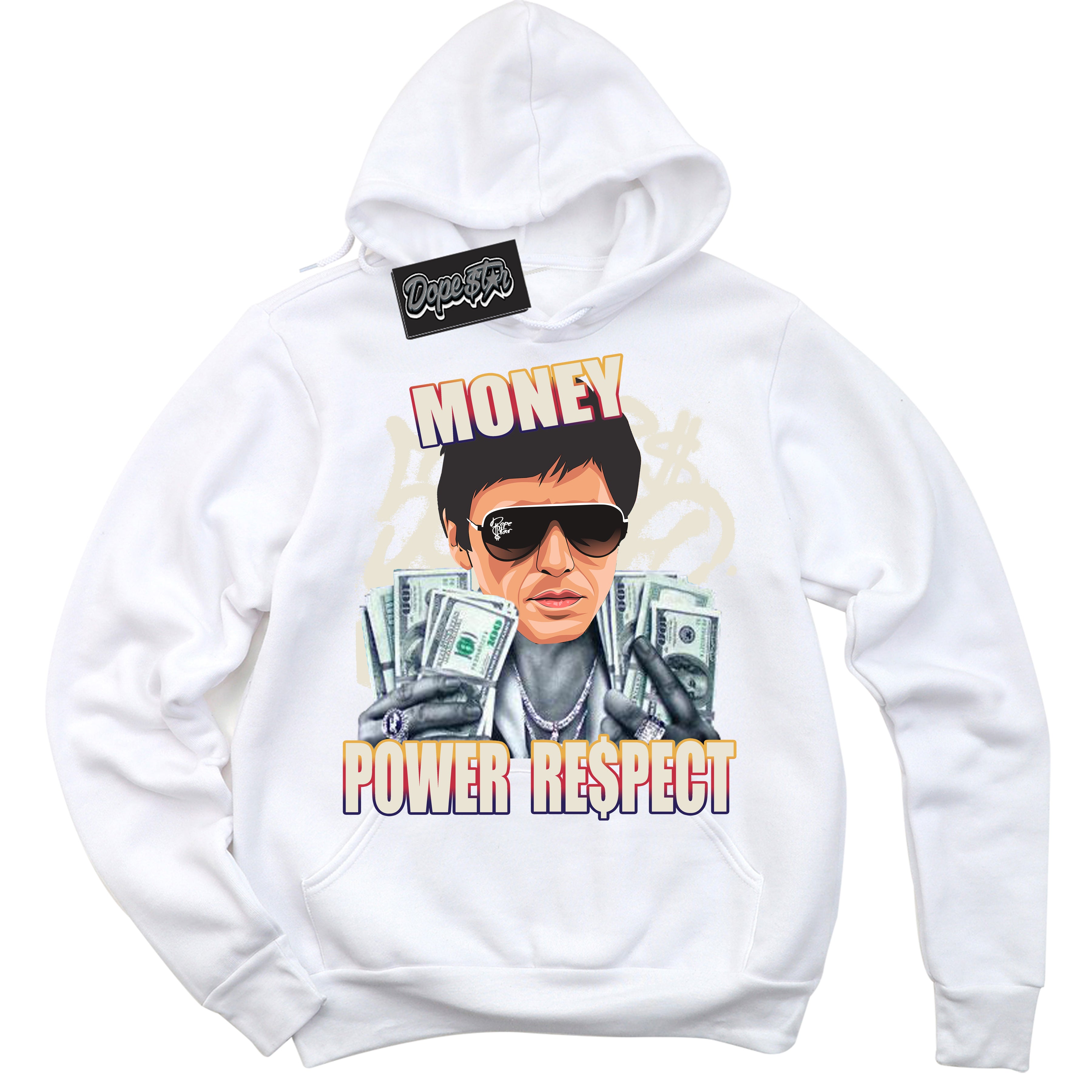 Cool White Hoodie with “ Tony Montana ”  design that Perfectly Matches J Balvin Sunset 3s Jordans.