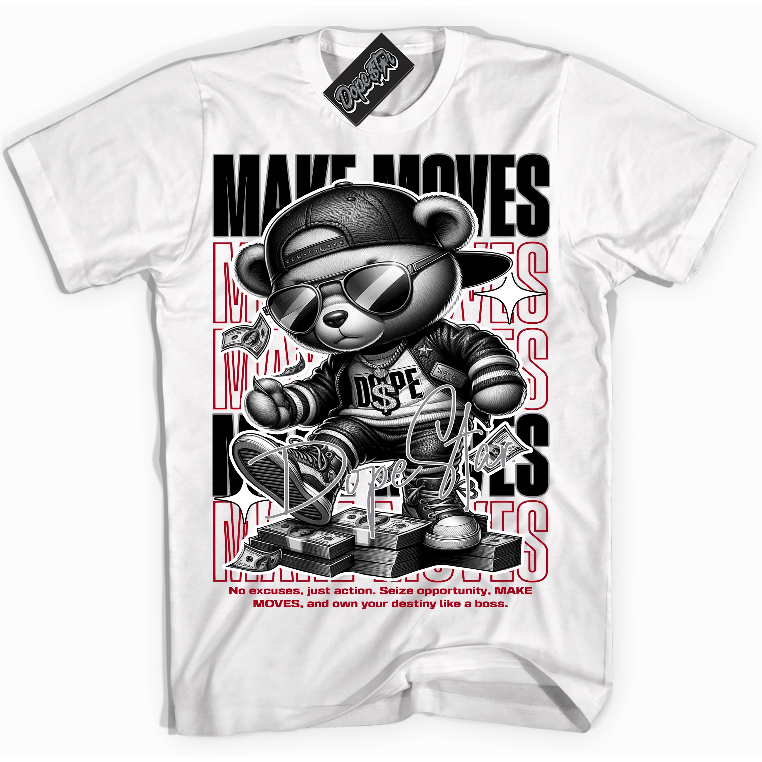 Cool White Shirt with “ Makin Moves” design that perfectly matches Bred Reimagined 4s Sneakers.