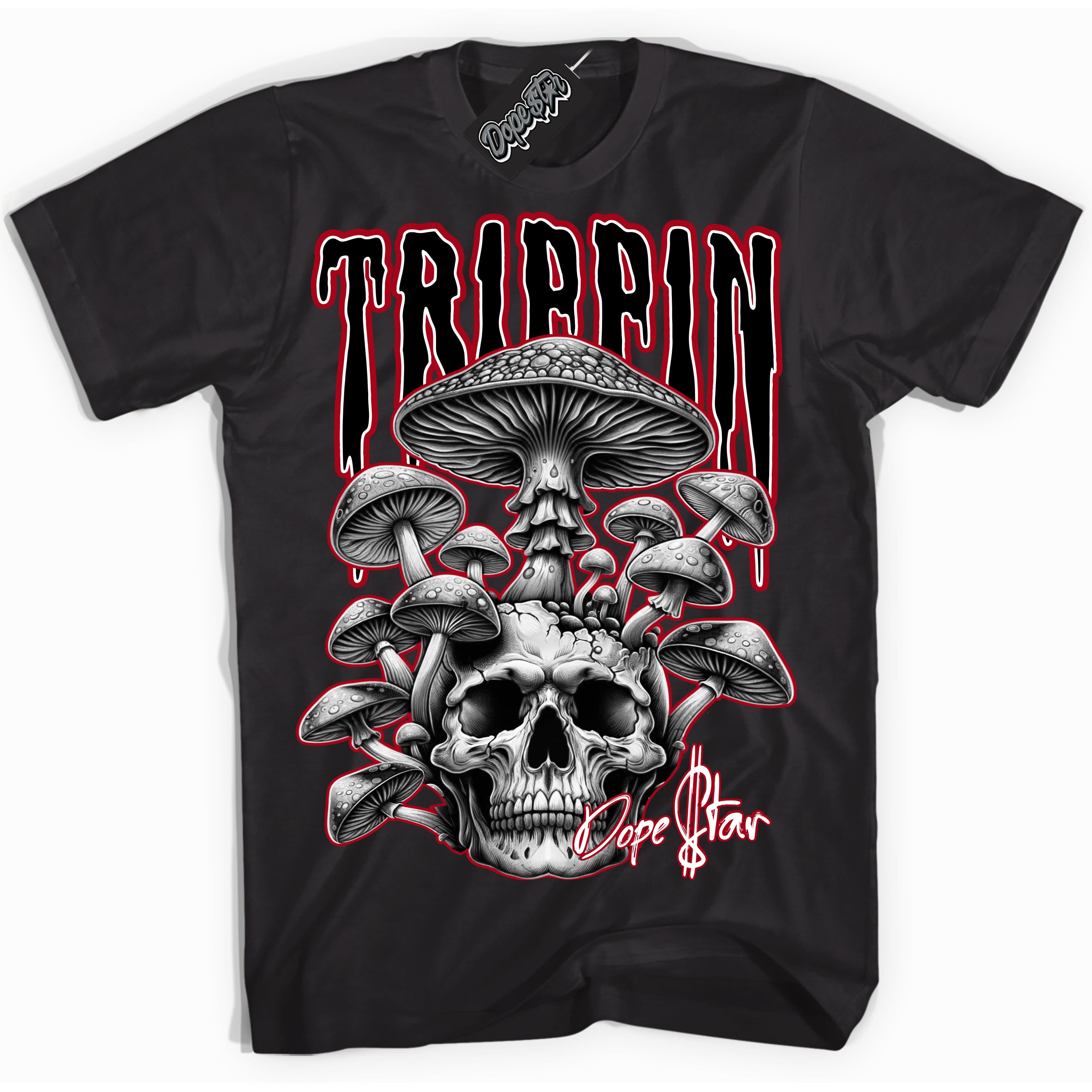 Cool Black Shirt with “ Trippin” design that perfectly matches Bred Reimagined 4s Sneakers.