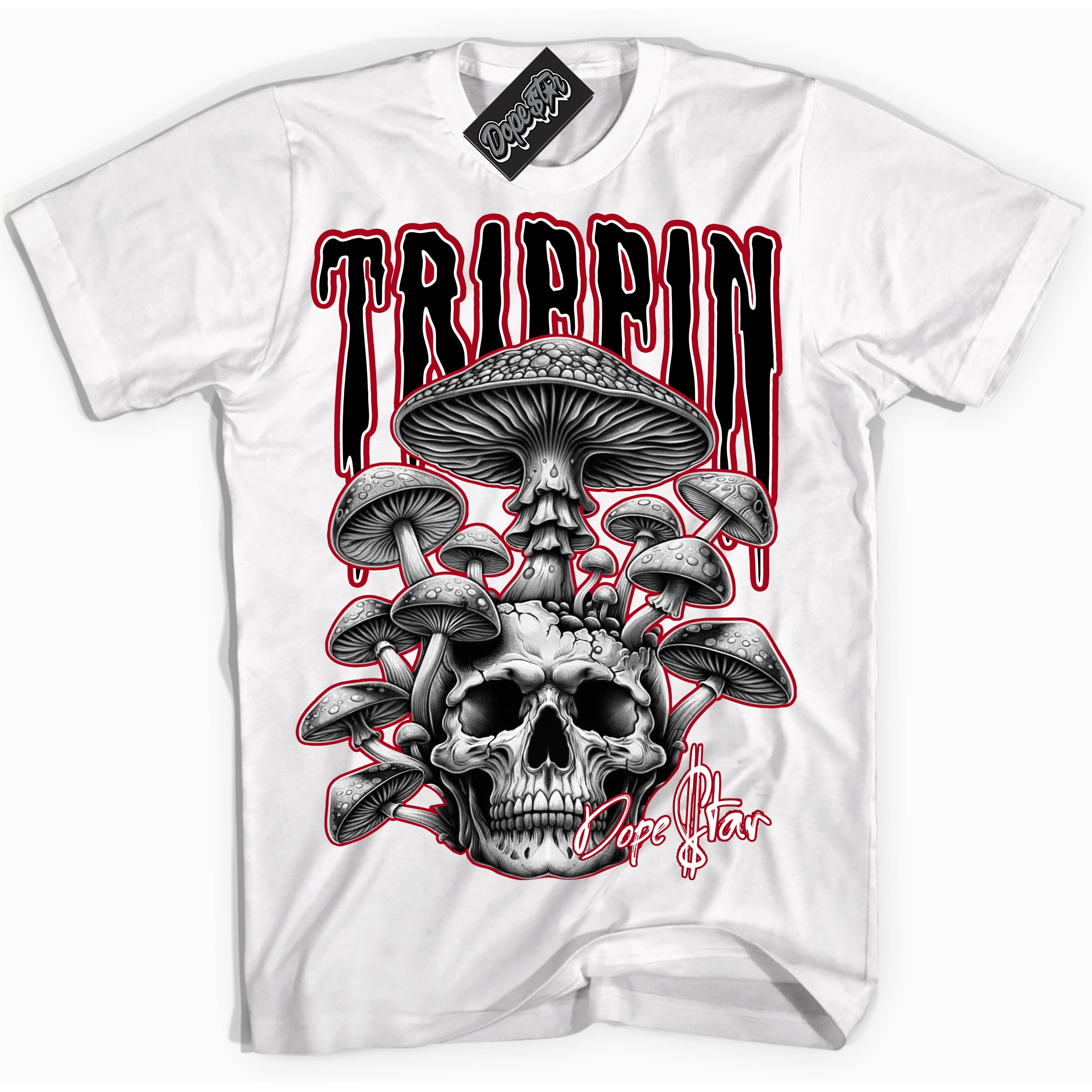 Cool White Shirt with “ Trippin” design that perfectly matches Bred Reimagined 4s Sneakers.