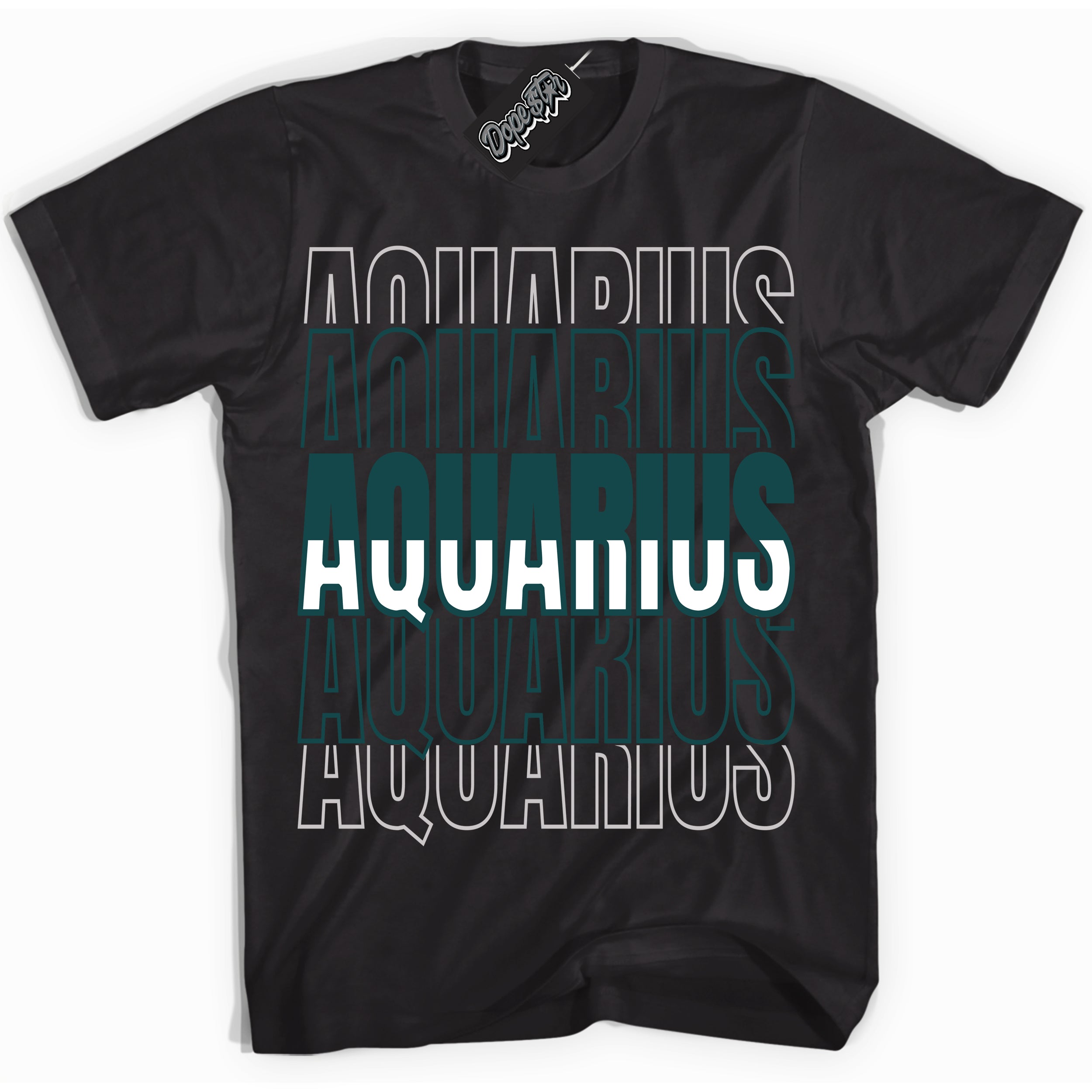 Cool Black Shirt with “ Aquarius ” design that perfectly matches Oxidized Green 4s Jordans.