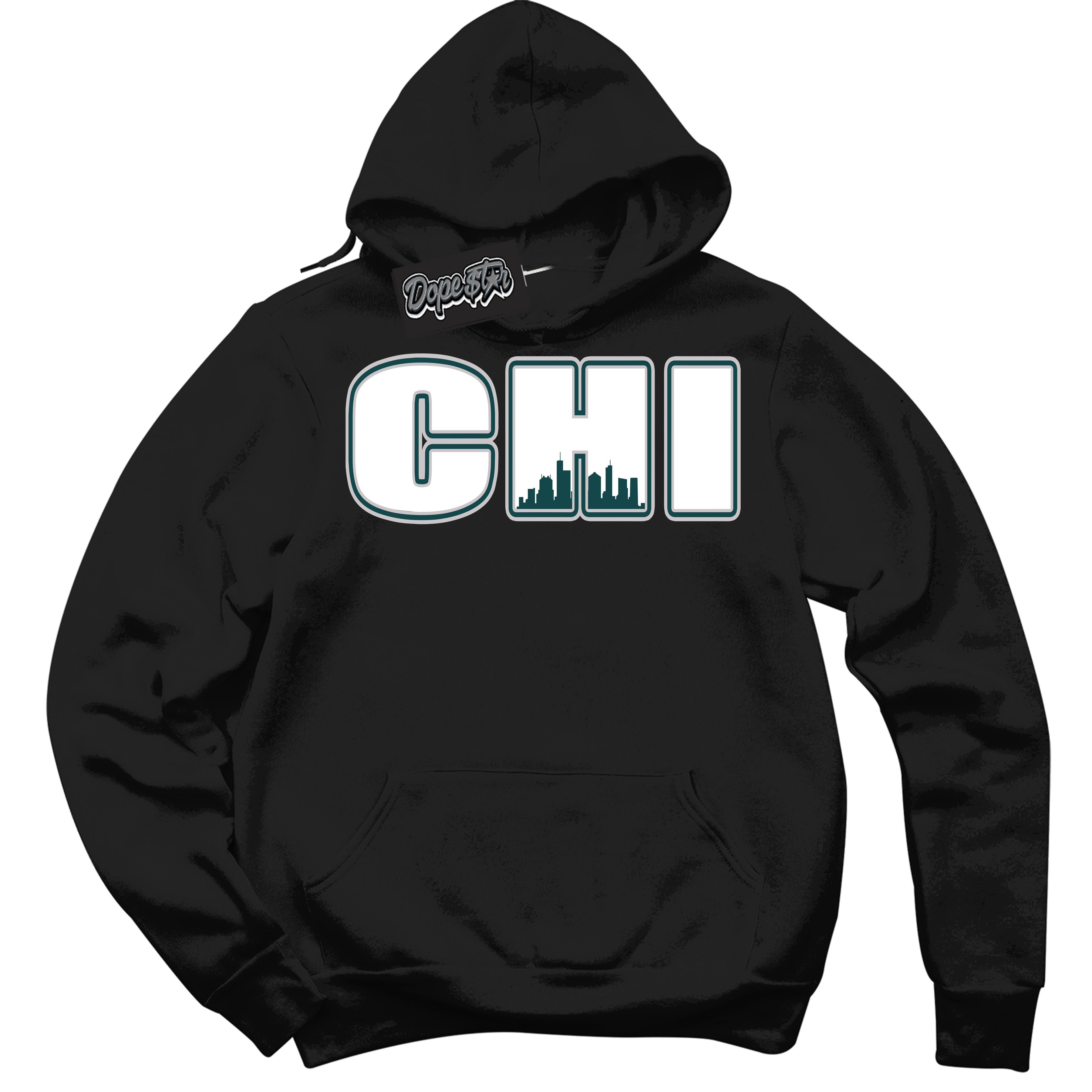 Cool Black Hoodie with “ Chicago ”  design that Perfectly Matches Oxidized Green 4s Jordans.