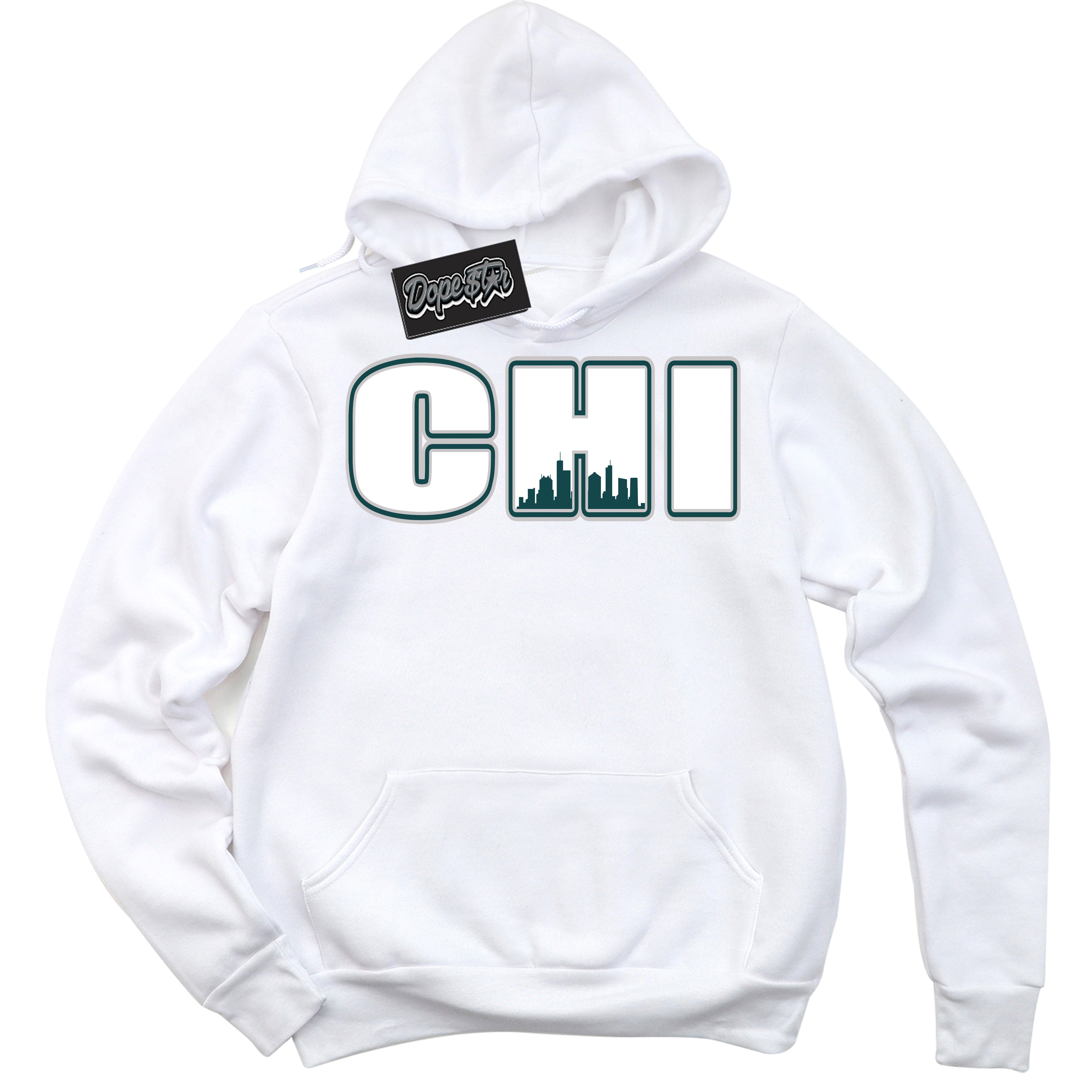 Cool White Hoodie with “ Chicago ”  design that Perfectly Matches Oxidized Green 4s Jordans.