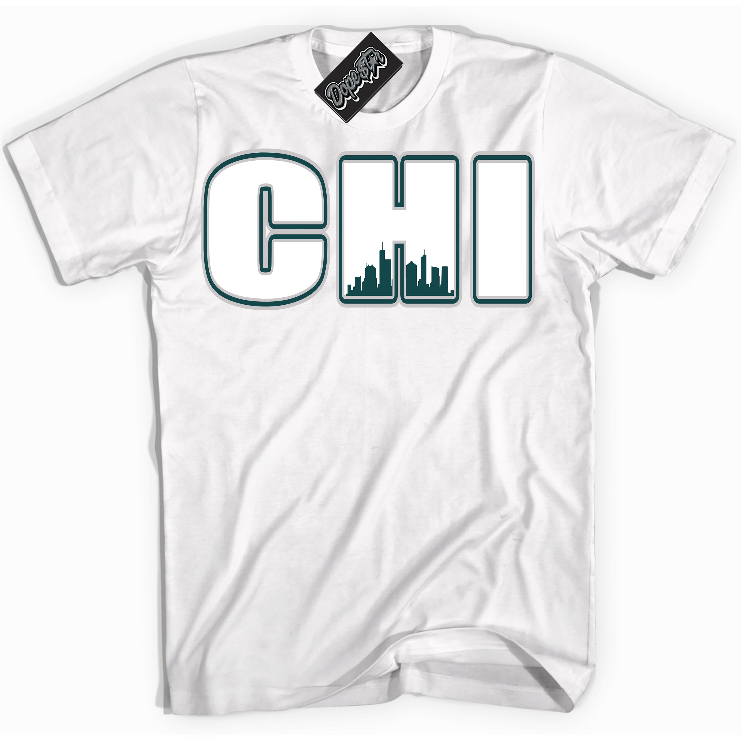 Cool White Shirt with “ Chicago ” design that perfectly matches Oxidized Green 4s Jordans.