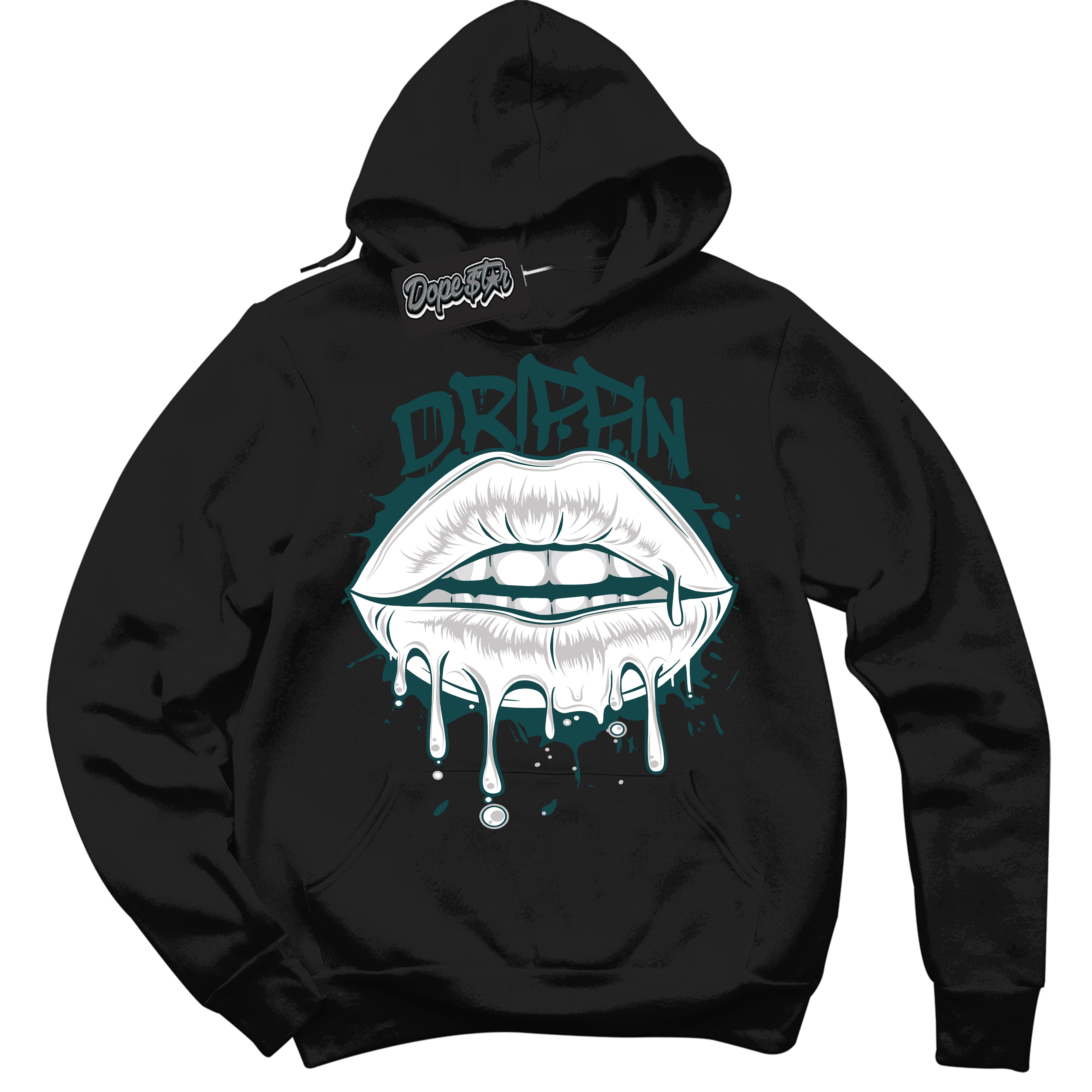 Cool Black Hoodie with “ Drippin ”  design that Perfectly Matches Oxidized Green 4s Jordans.