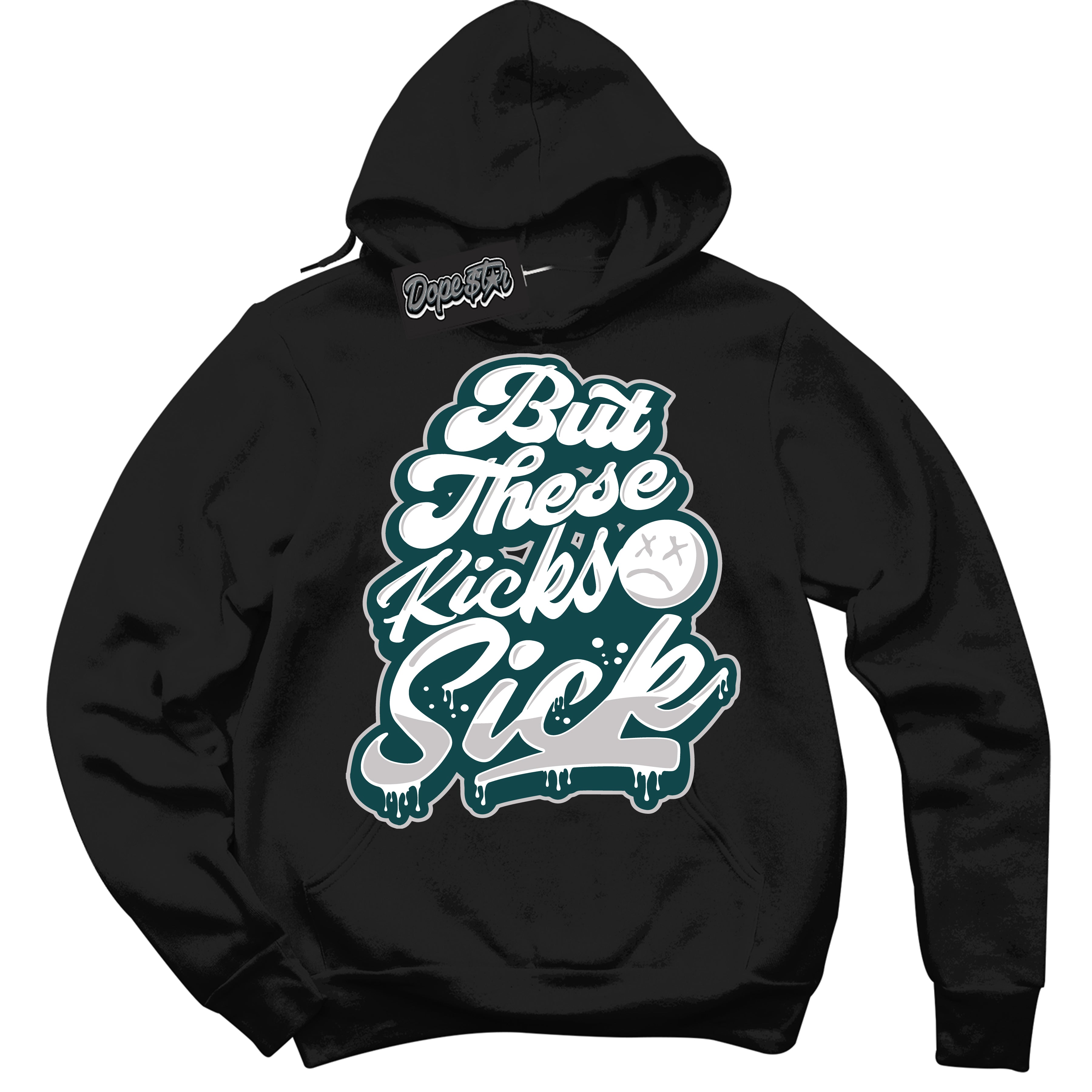 Cool Black Hoodie with “ Kick Sick ”  design that Perfectly Matches Oxidized Green 4s Jordans.