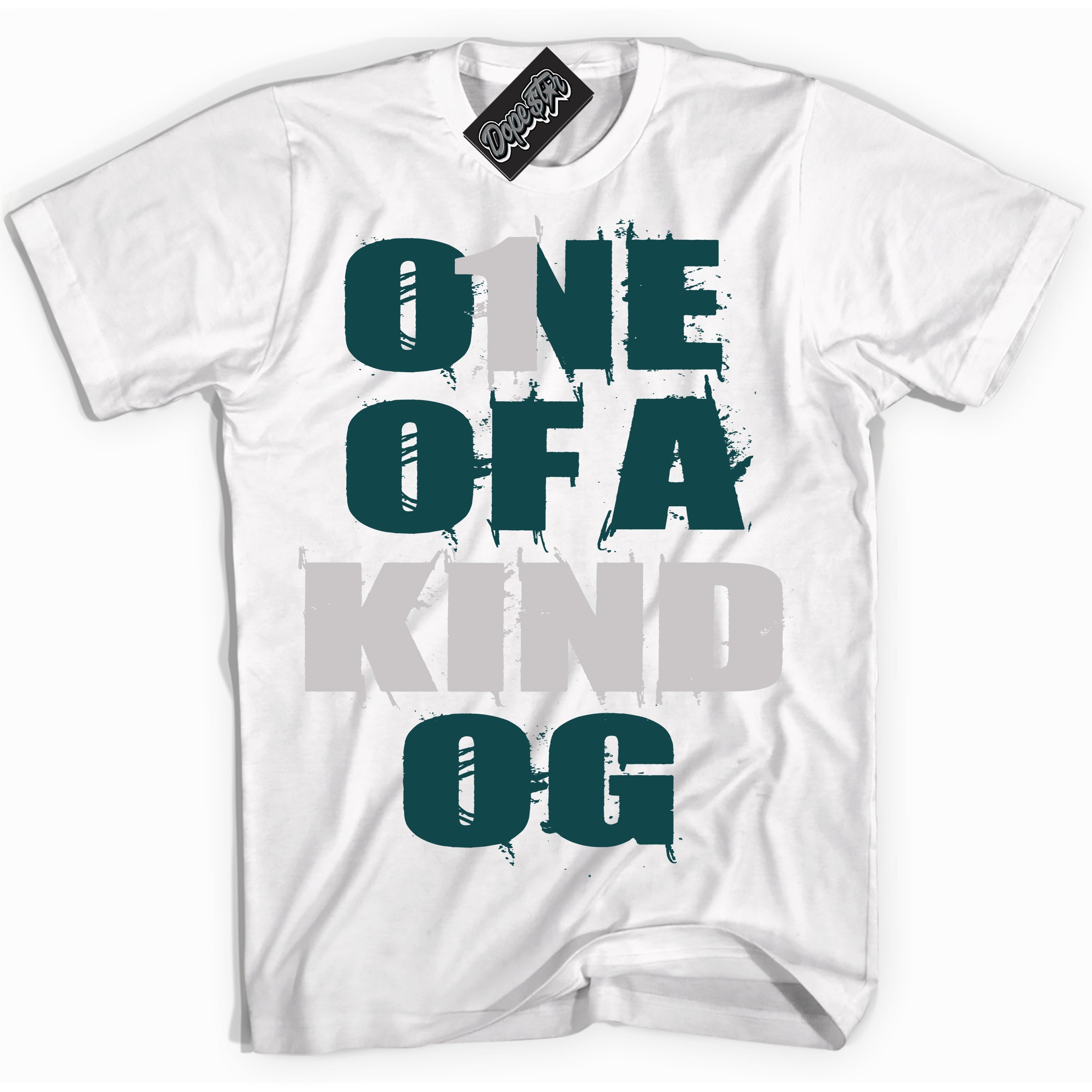 Cool White Shirt with “ One Of A Kind ” design that perfectly matches Oxidized Green 4s Jordans.