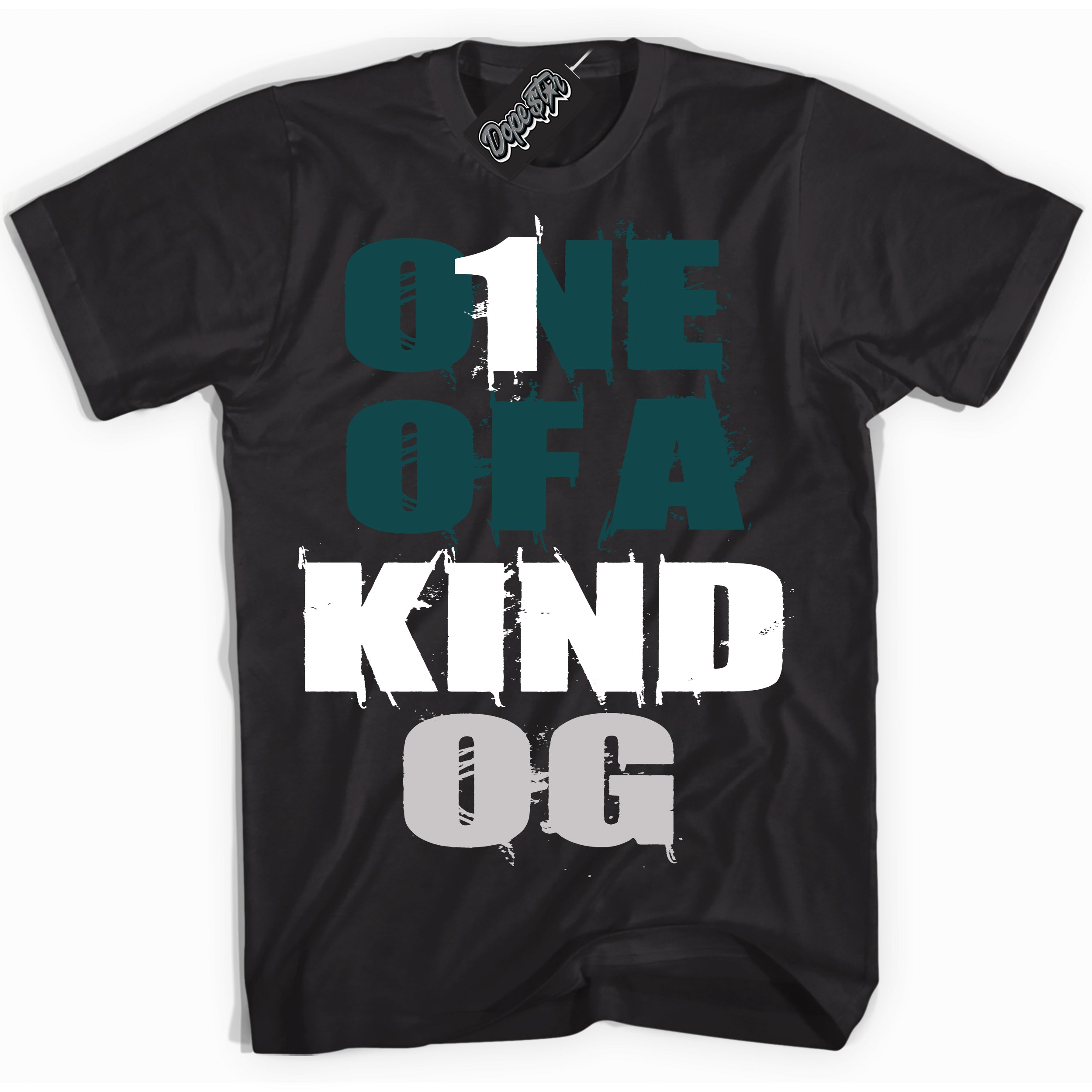 Cool Black Shirt with “ One Of A Kind ” design that perfectly matches Oxidized Green 4s Jordans.