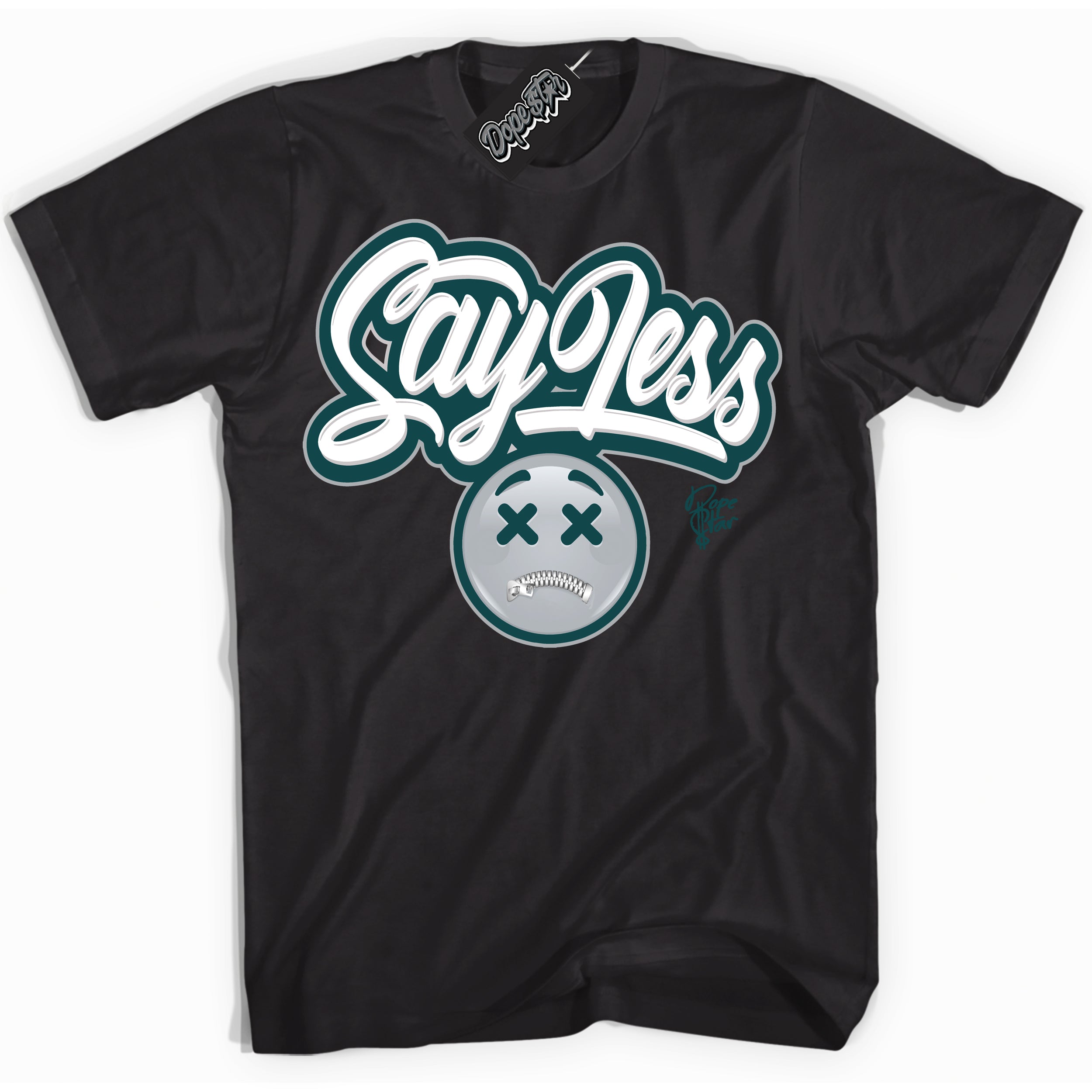 Cool Black Shirt with “ Say Less ” design that perfectly matches Oxidized Green 4s Jordans.