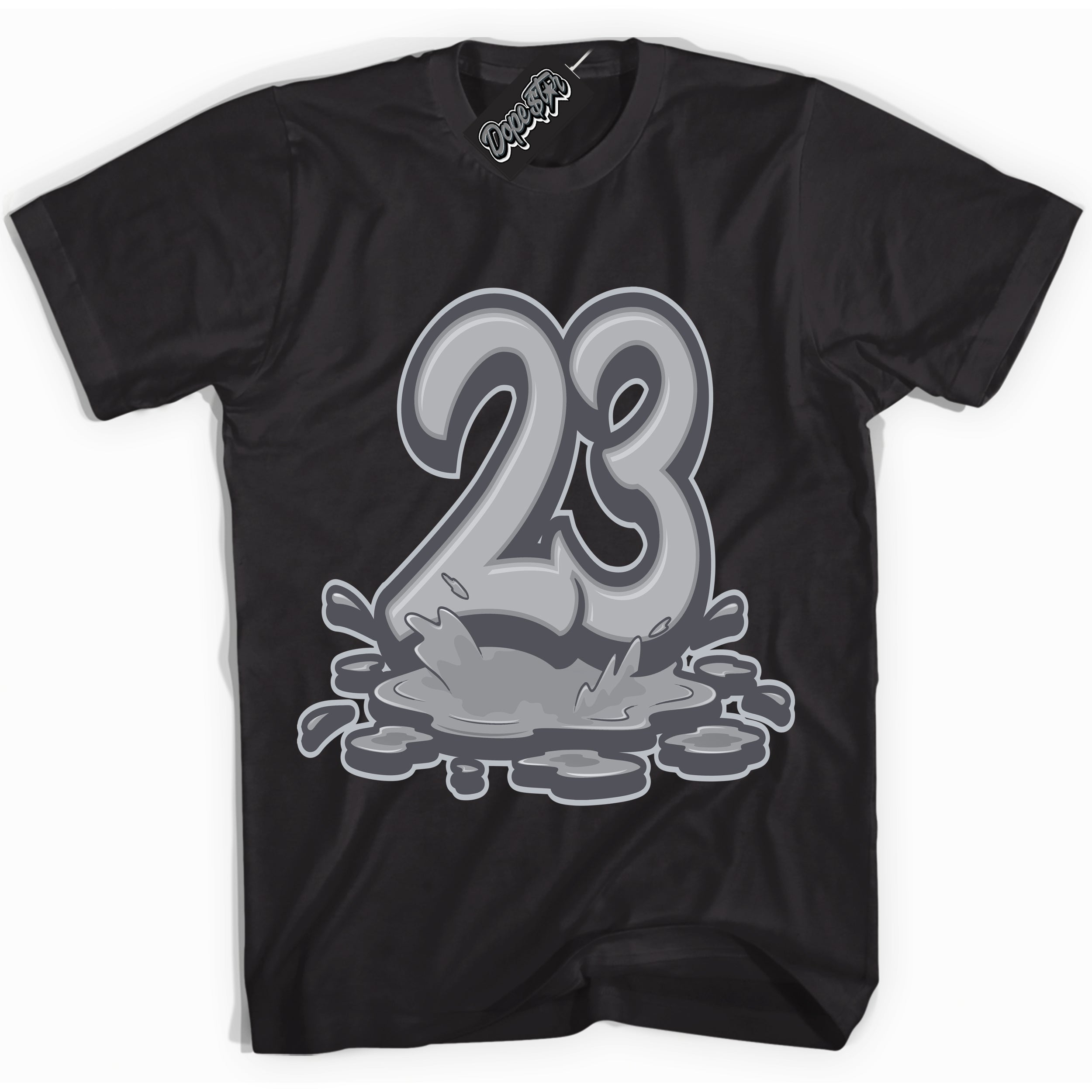 Cool Black Shirt with “ 23 Melting ” design that perfectly matches Paris Olympics Wet Cement 4s Jordans.
