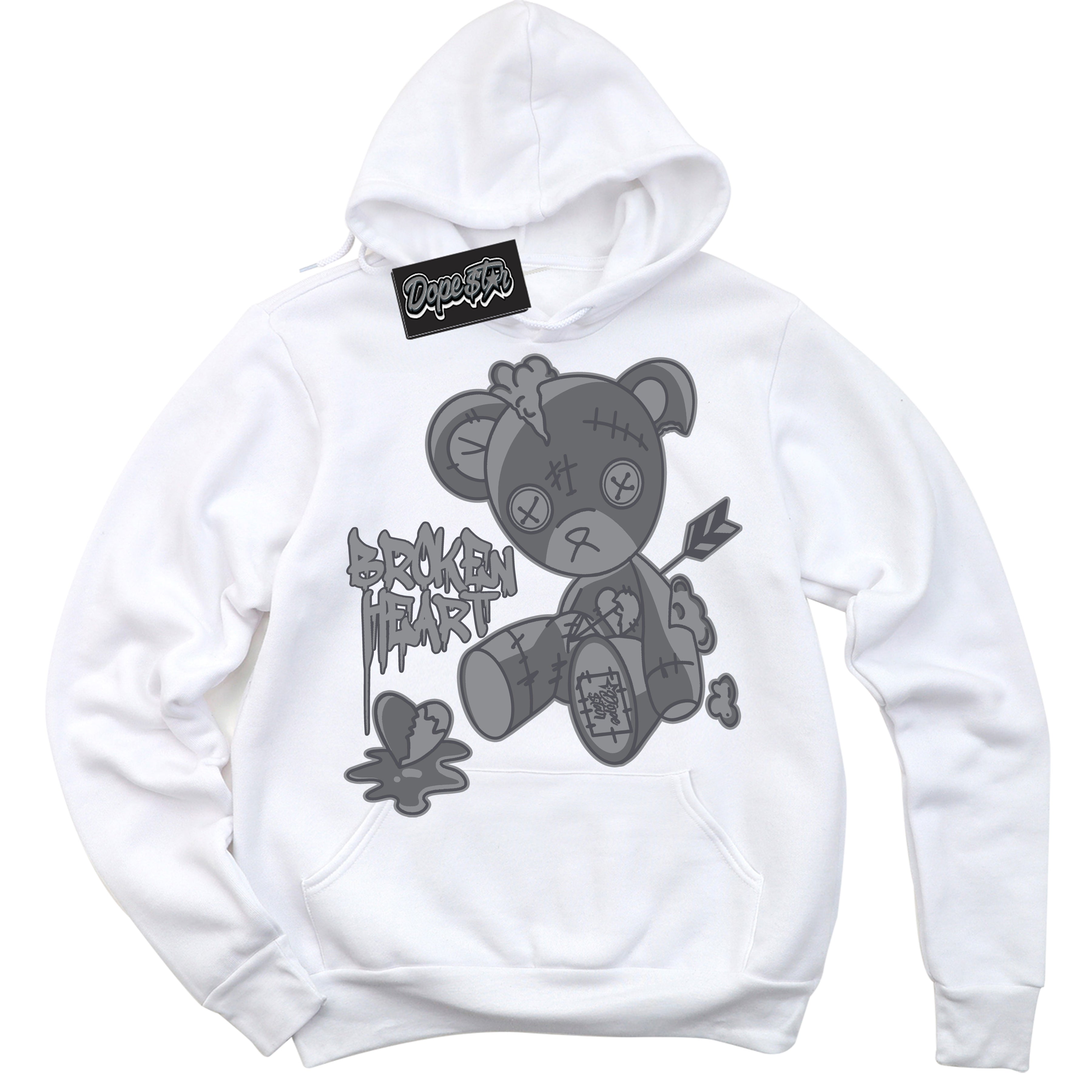 Cool White Hoodie with “ Broken Heart Bear ”  design that Perfectly Matches Paris Olympics Wet Cement 4s Jordans.
