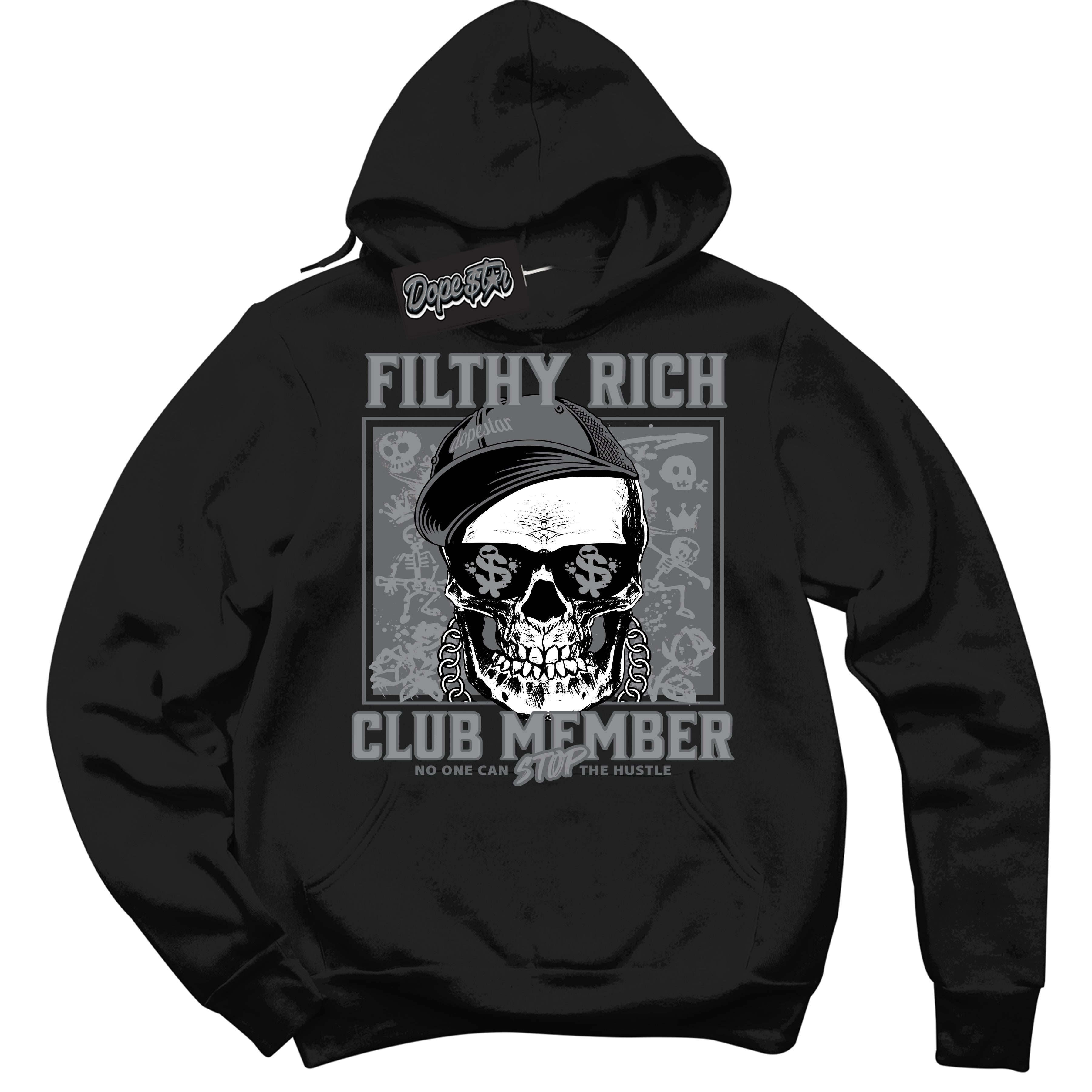 Cool Black Hoodie with “ Filthy Rich ”  design that Perfectly Matches Paris Olympics Wet Cement 4s Jordans.
