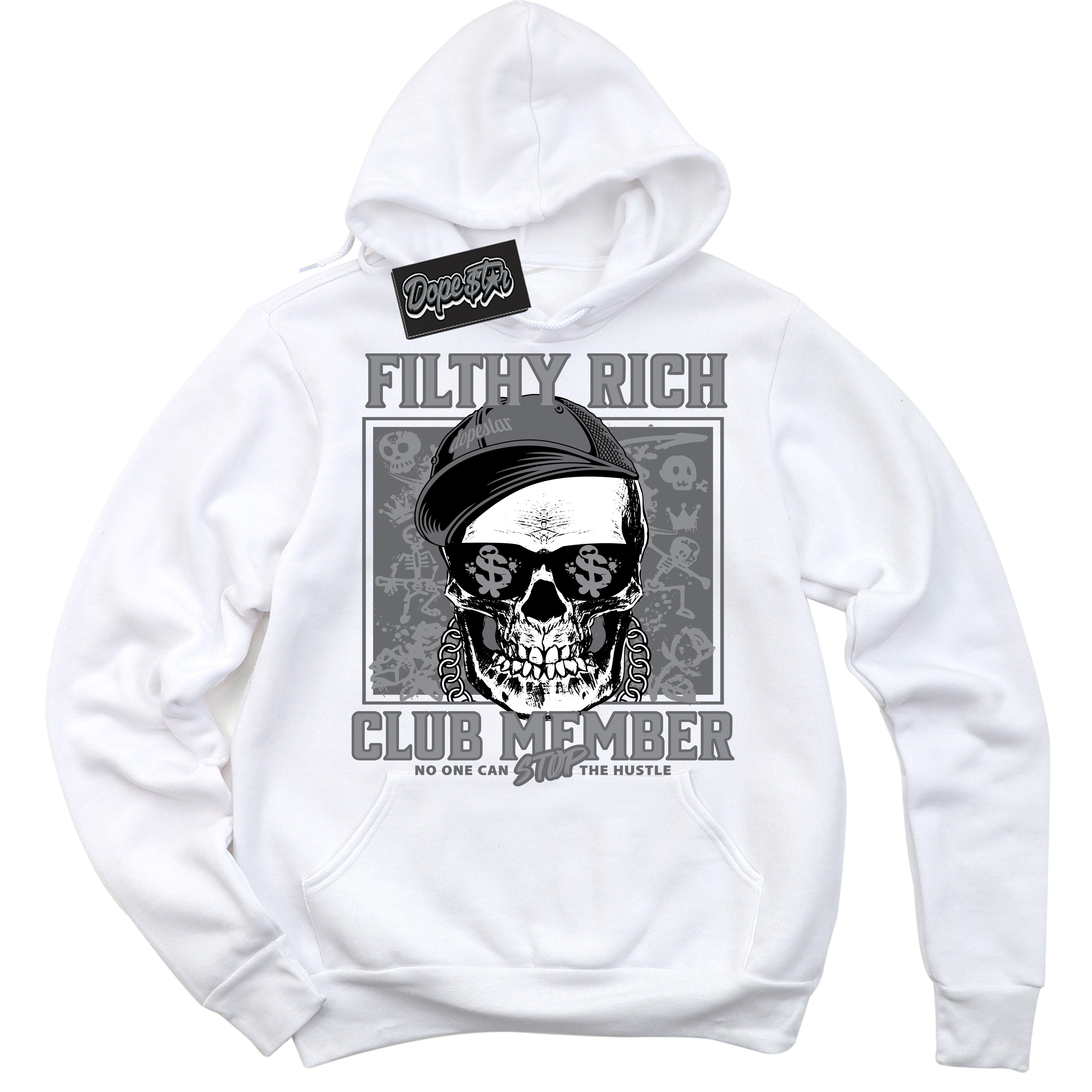 Cool White Hoodie with “ Filthy Rich ”  design that Perfectly Matches Paris Olympics Wet Cement 4s Jordans.
