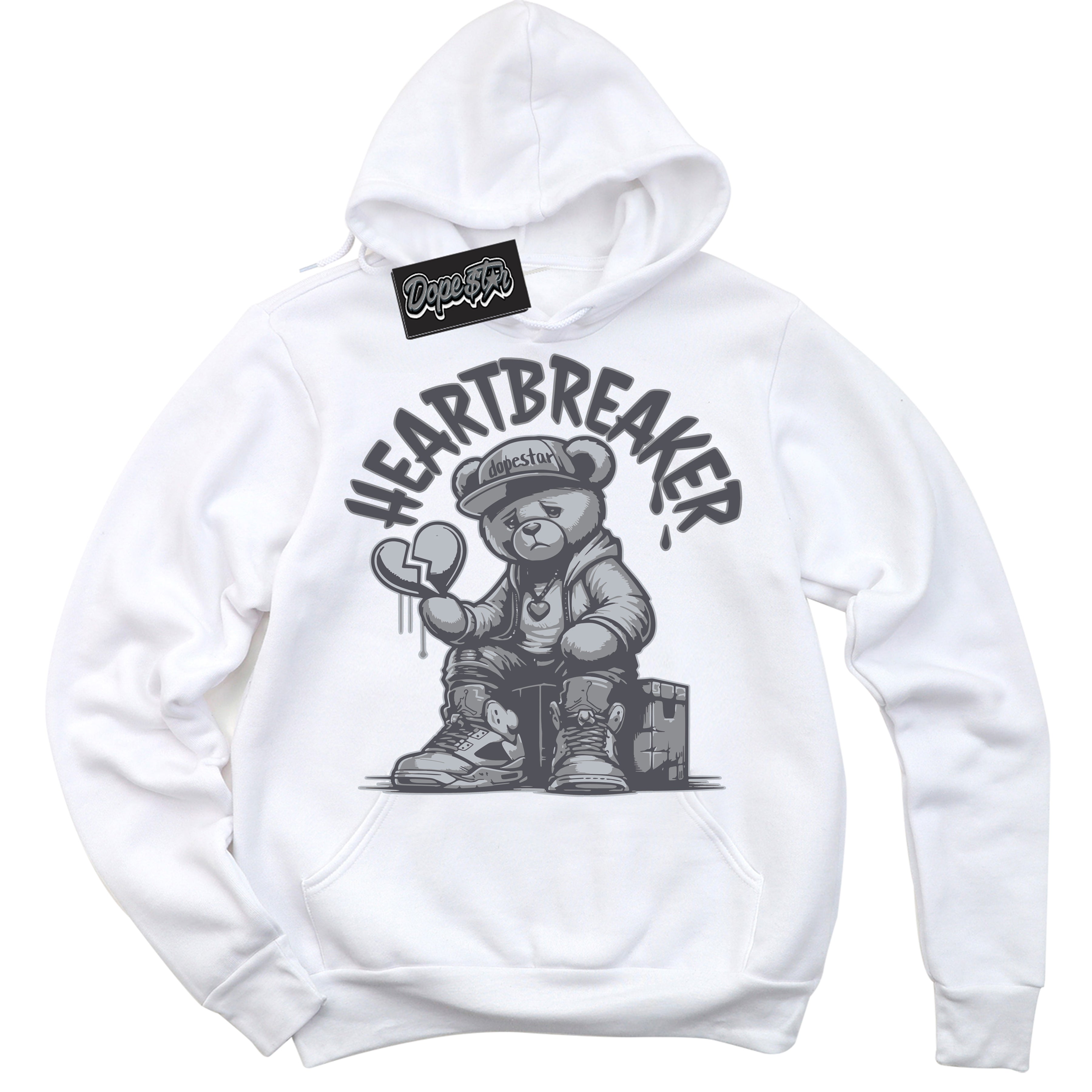 Cool White Hoodie with “ Heartbreaker Bear ”  design that Perfectly Matches Paris Olympics Wet Cement 4s Jordans.
