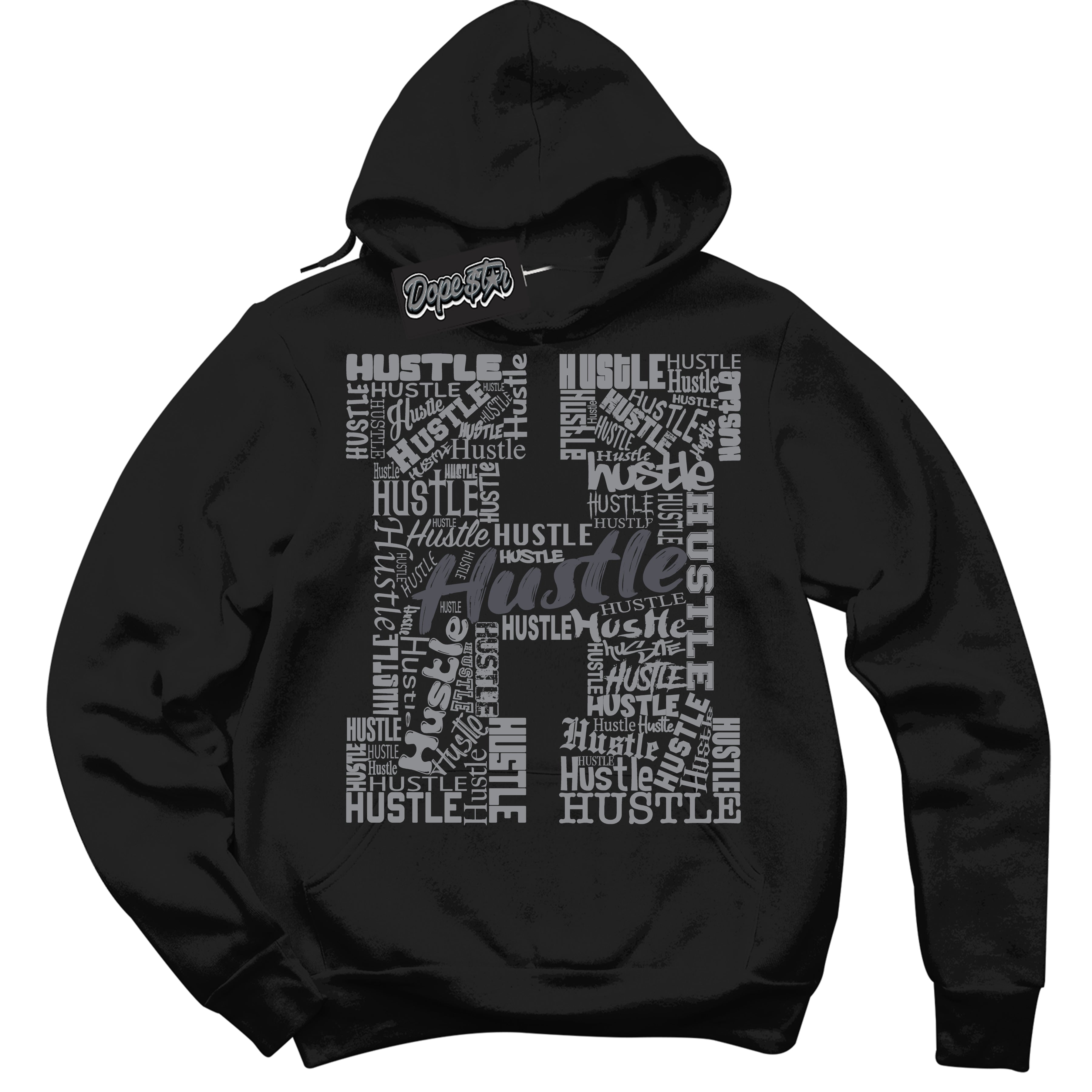 Cool Black Hoodie with “ Hustle H ”  design that Perfectly Matches Paris Olympics Wet Cement 4s Jordans.
